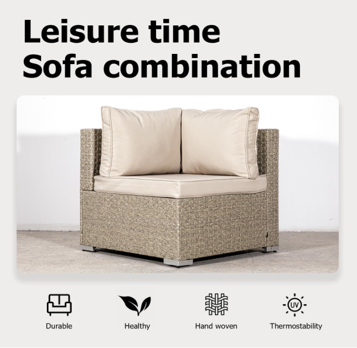 7-Piece Wicker Patio Furniture Set, Outdoor Conversation Set Sectional Sofa with Water Resistant Thick Cushions and Coffee Table, Beige