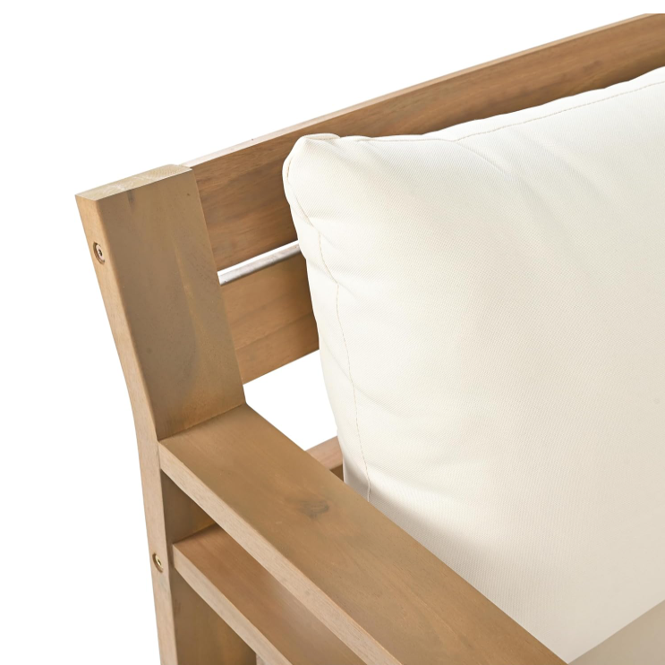 6 Piece Teak Wood Outdoor Patio Sectional Sofa Set with Cushions in Natural White