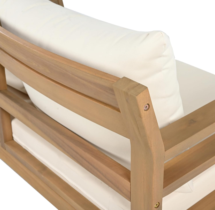 6 Piece Teak Wood Outdoor Patio Sectional Sofa Set with Cushions in Natural White
