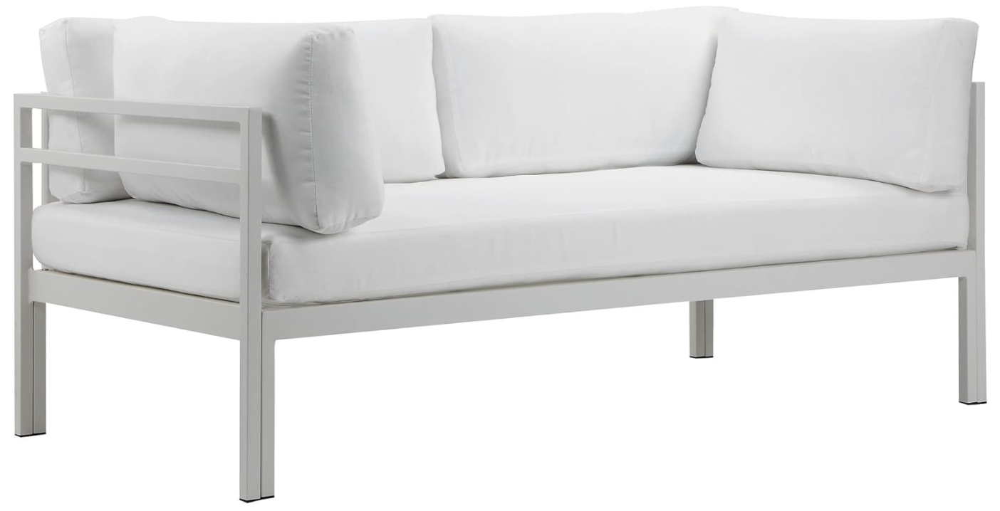 Outdoor Sofa Patio Furniture Set, Modern Wood Couch with Cushions and Coffee Table, 74 Inch (Grey)