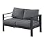 Patio Furniture Aluminum Sofa, All-Weather Outdoor 3 Seats Couch, Black Metal Chair with Light Grey Cushions