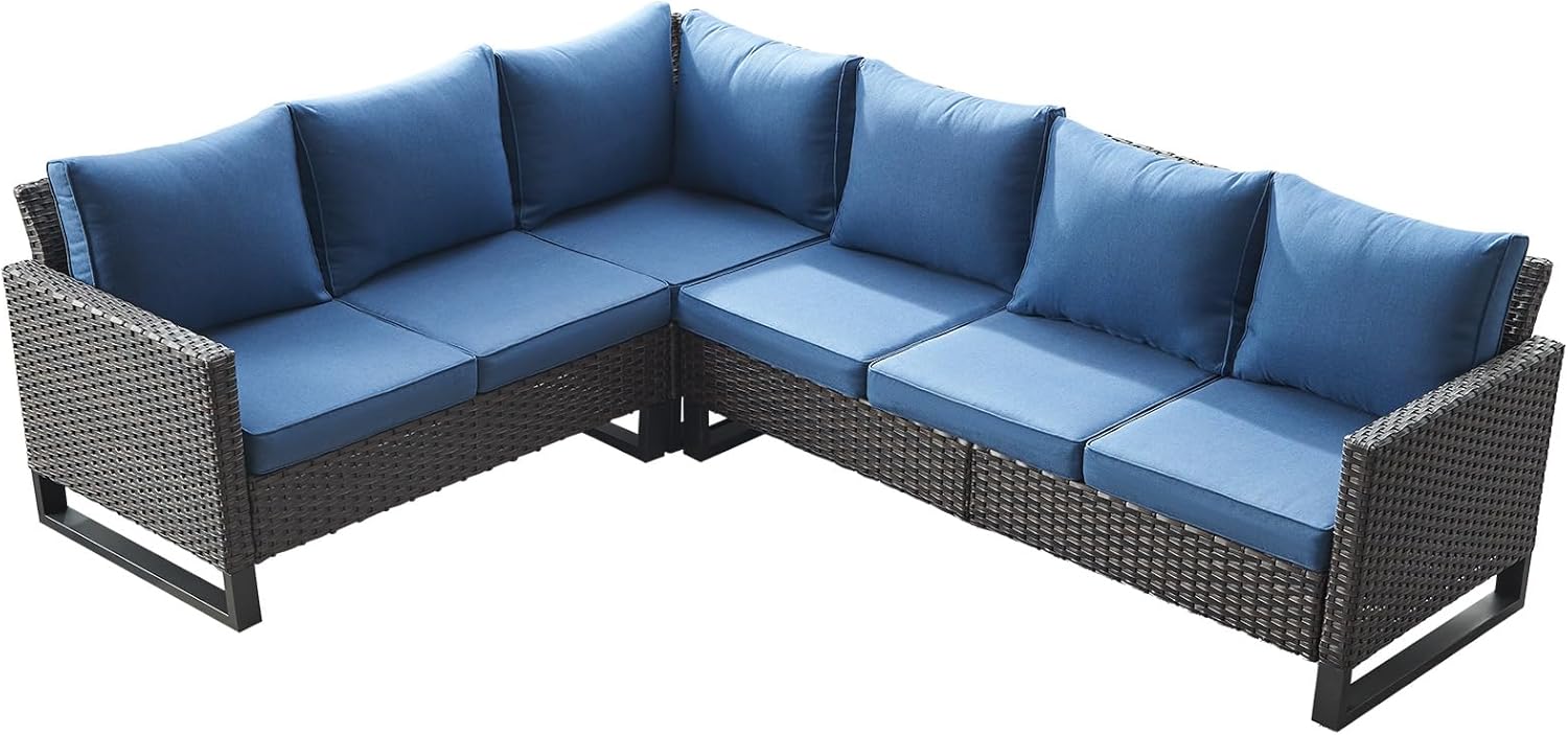 Patio Furniture 5 Piece Outdoor Sofa Set, Oversize Outdoor Dining Chairs with Rattan Ottomans, Conversation Sets Patio Furniture Come with Removable Washable