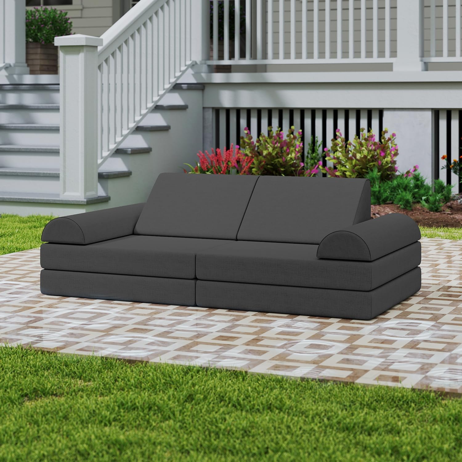 Couch, Waterproof Kids Modular Sofa for Outdoor & Indoor, UV Resistant Child Sectional Sofa, Foam Play Couch Playhouse Play Set for Children Adults(Grass Green)