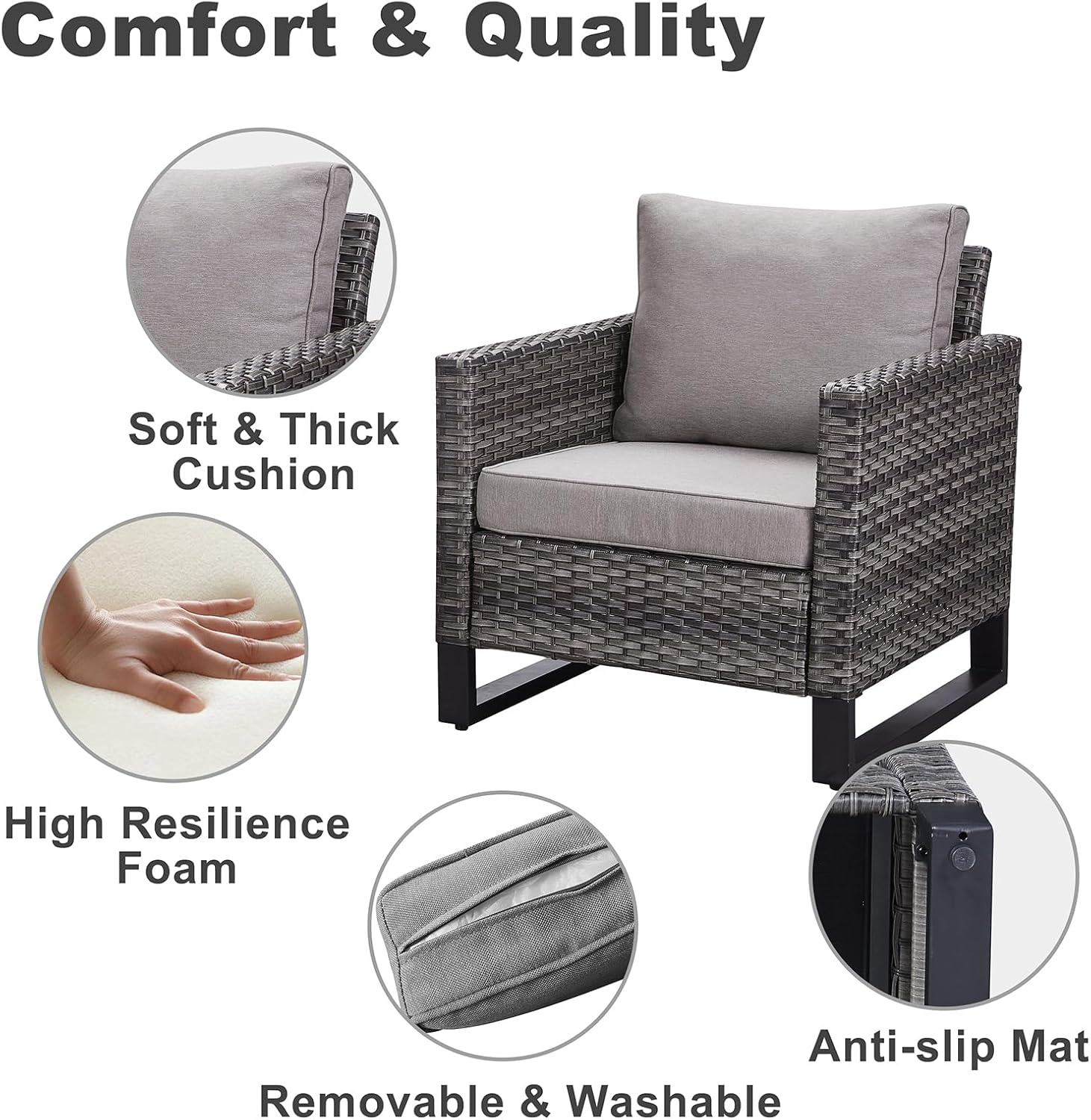 Patio Furniture 5 Piece Outdoor Sofa Set, Oversize Outdoor Dining Chairs with Rattan Ottomans, Conversation Sets Patio Furniture Come with Removable Washable