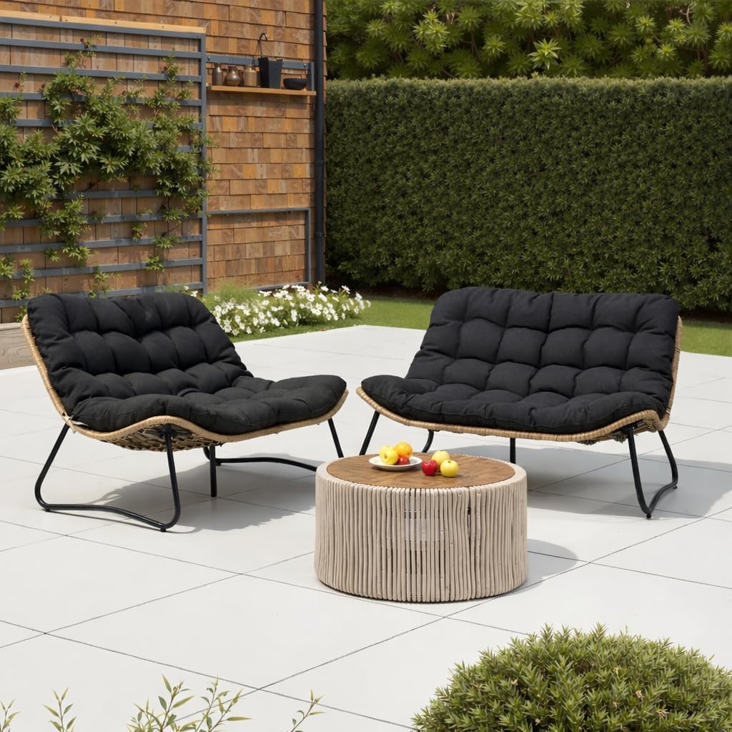 Outdoor Loveseat, 2 Seater Outdoor Couch with Soft Cushion, All-Weather Boho Rattan Patio Furniture for Balcony, Poolside, Backyard, Porch (Beige)