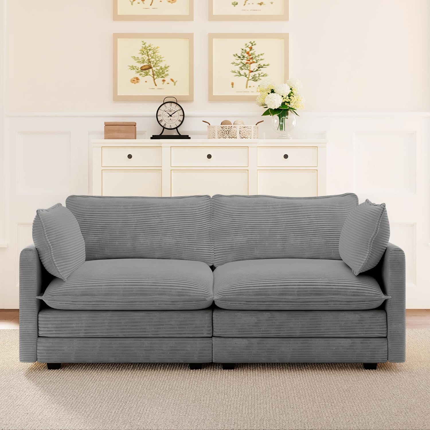 Oversized Modular Sectional Sofa with Movable Ottoman, 112 Inch 4 Seat Modern Corduroy Sofa Set, Convertible L Shaped Couch for Living Room and Office, Beige