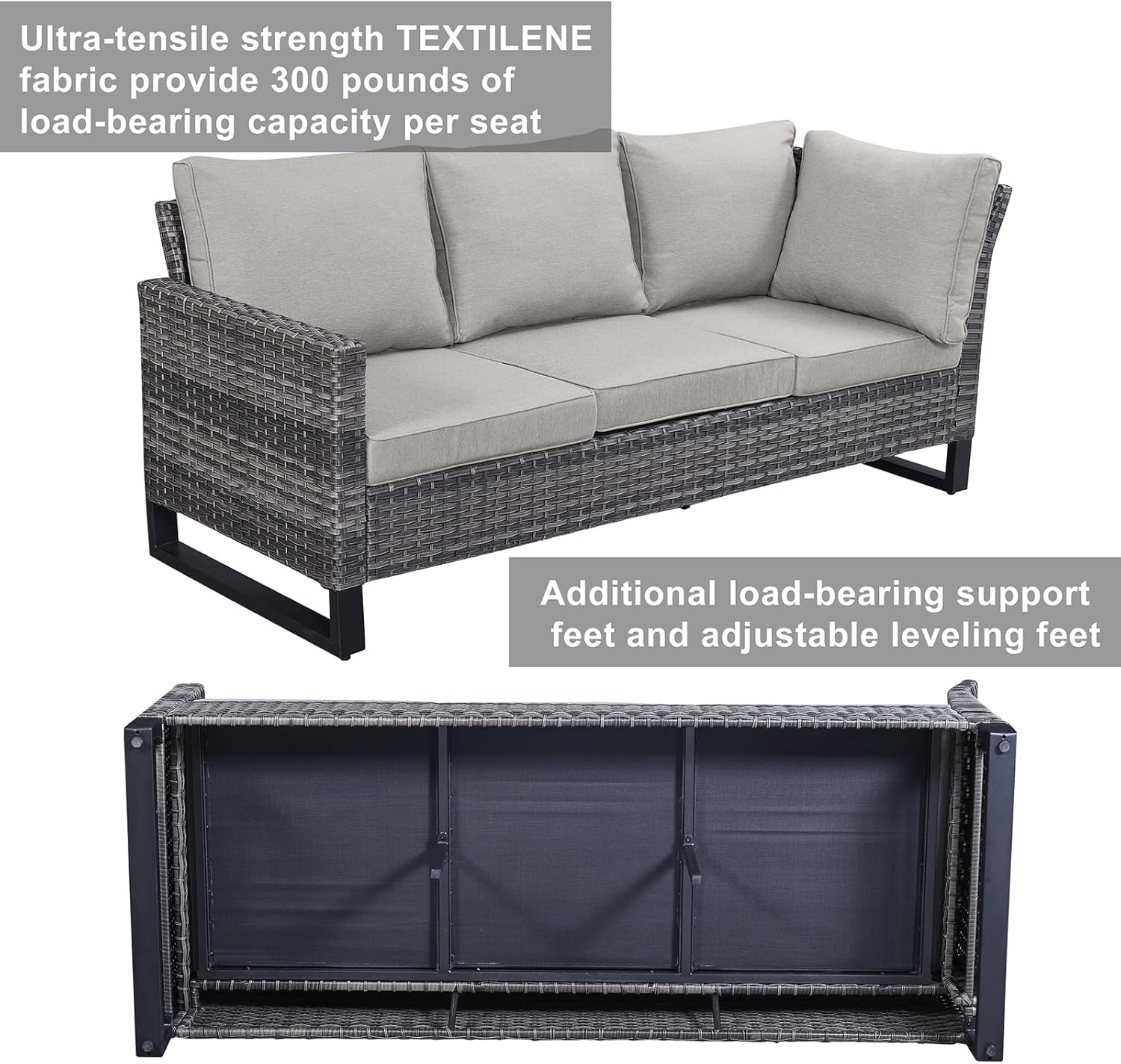 Patio Furniture 5 Piece Outdoor Sofa Set, Oversize Outdoor Dining Chairs with Rattan Ottomans, Conversation Sets Patio Furniture Come with Removable Washable