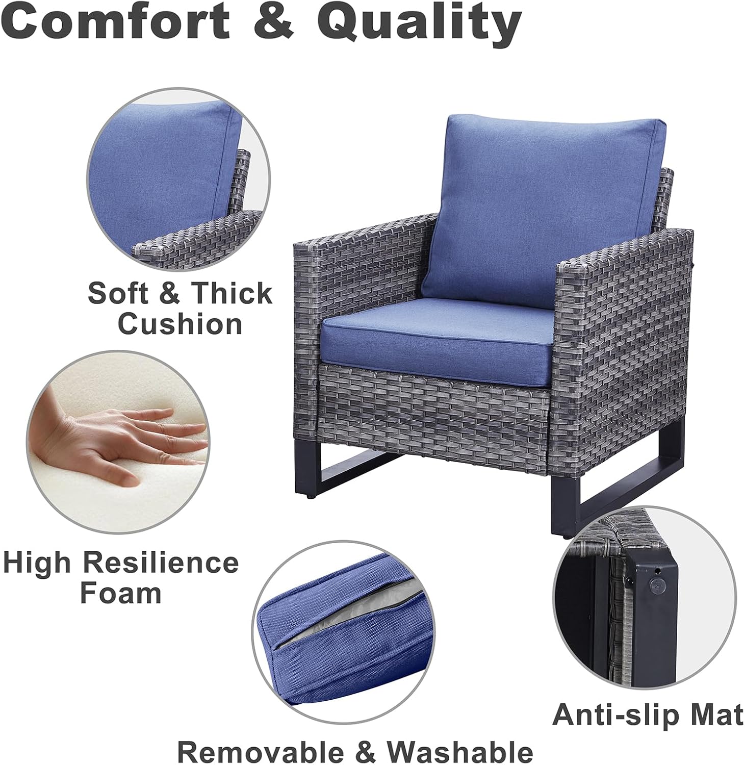 Patio Furniture 5 Piece Outdoor Sofa Set, Oversize Outdoor Dining Chairs with Rattan Ottomans, Conversation Sets Patio Furniture Come with Removable Washable