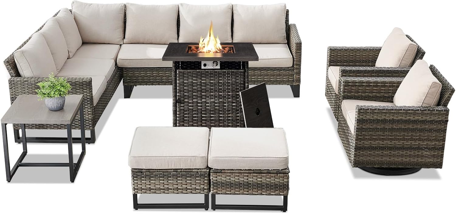 Patio Furniture 5 Piece Outdoor Sofa Set, Oversize Outdoor Dining Chairs with Rattan Ottomans, Conversation Sets Patio Furniture Come with Removable Washable