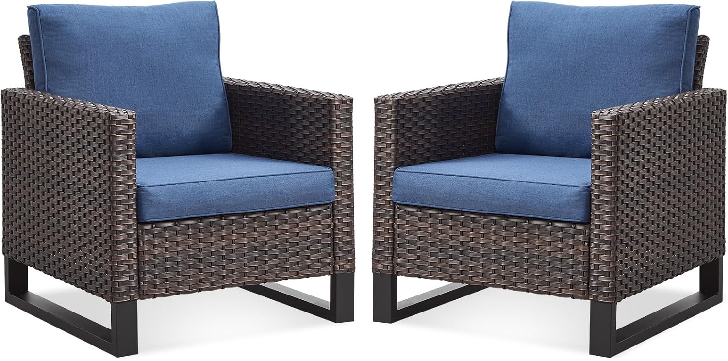 Patio Furniture 5 Piece Outdoor Sofa Set, Oversize Outdoor Dining Chairs with Rattan Ottomans, Conversation Sets Patio Furniture Come with Removable Washable