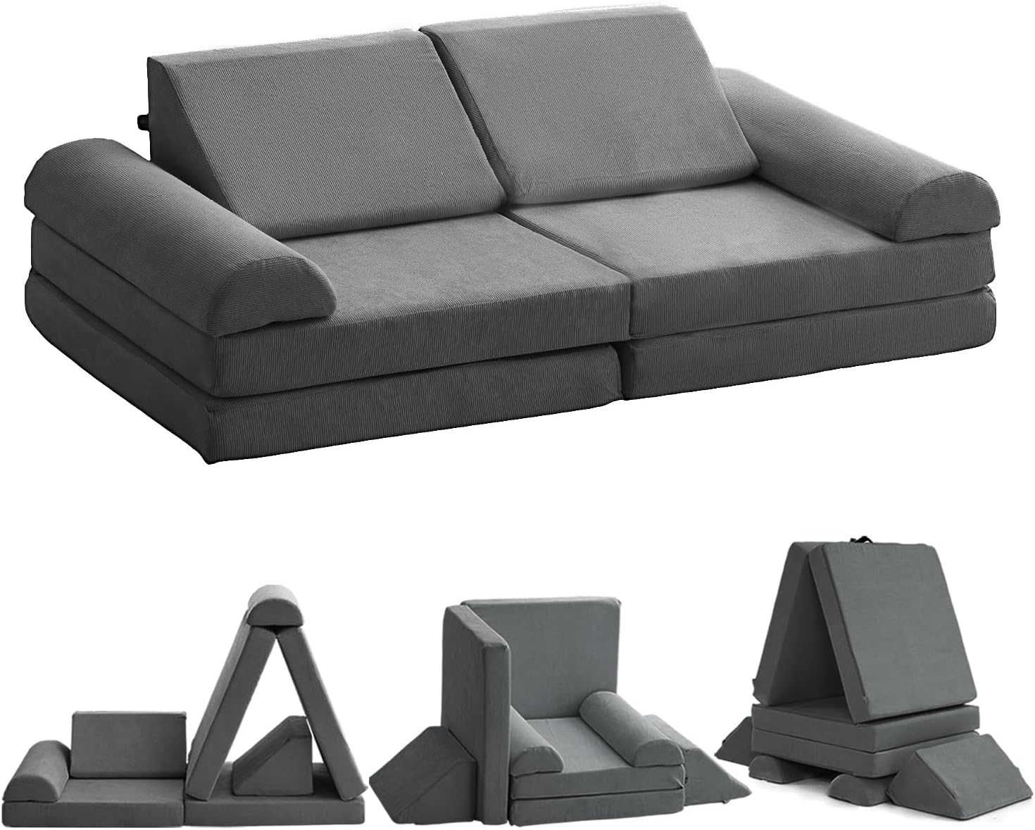 Couch, Waterproof Kids Modular Sofa for Outdoor & Indoor, UV Resistant Child Sectional Sofa, Foam Play Couch Playhouse Play Set for Children Adults(Grass Green)