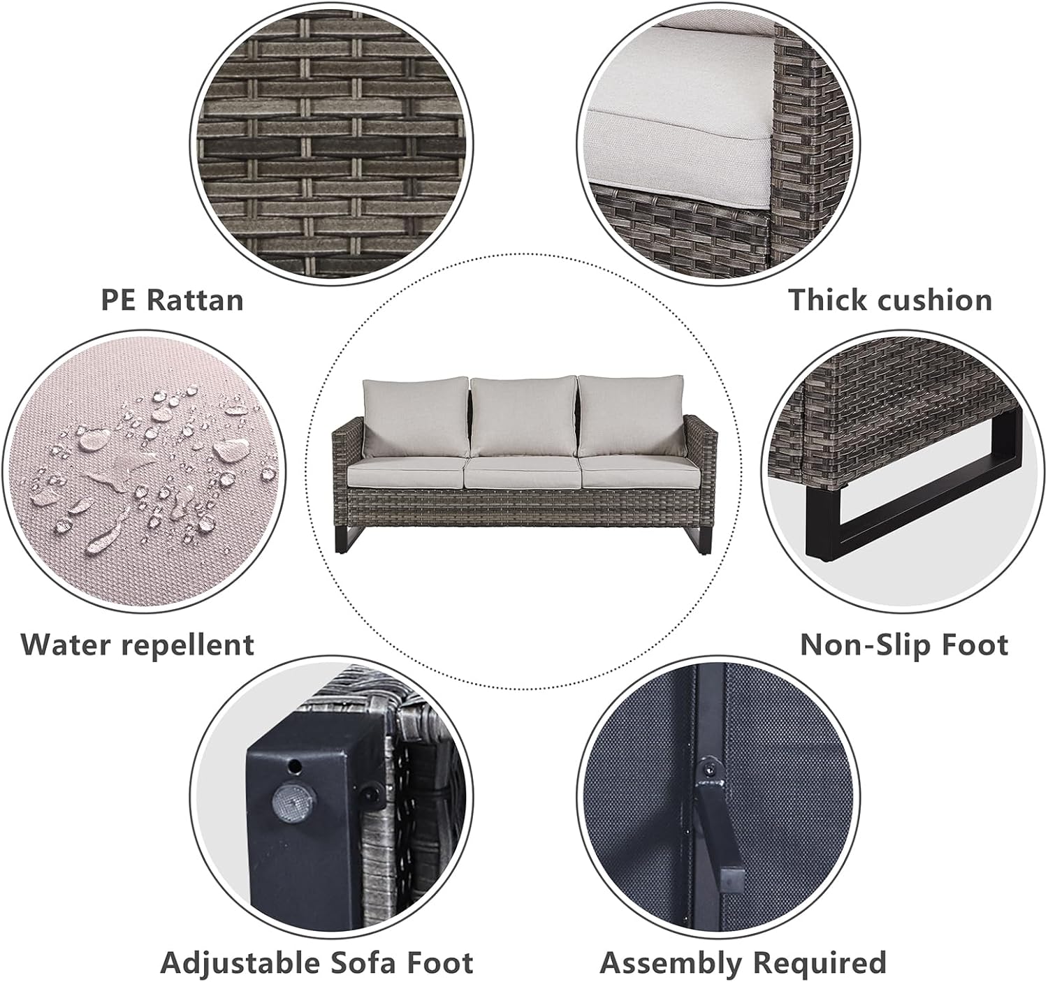 Patio Furniture 5 Piece Outdoor Sofa Set, Oversize Outdoor Dining Chairs with Rattan Ottomans, Conversation Sets Patio Furniture Come with Removable Washable