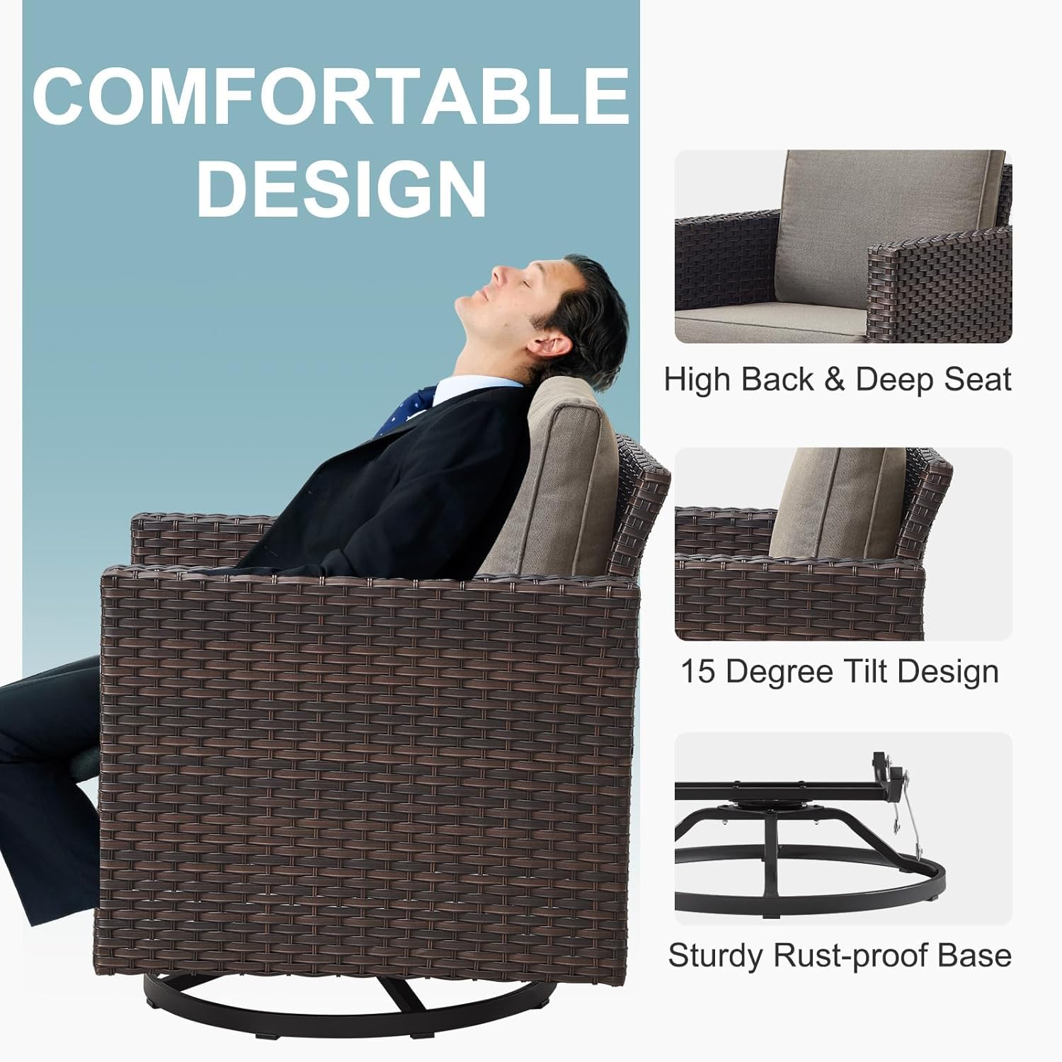 Patio Furniture 5 Piece Outdoor Sofa Set, Oversize Outdoor Dining Chairs with Rattan Ottomans, Conversation Sets Patio Furniture Come with Removable Washable