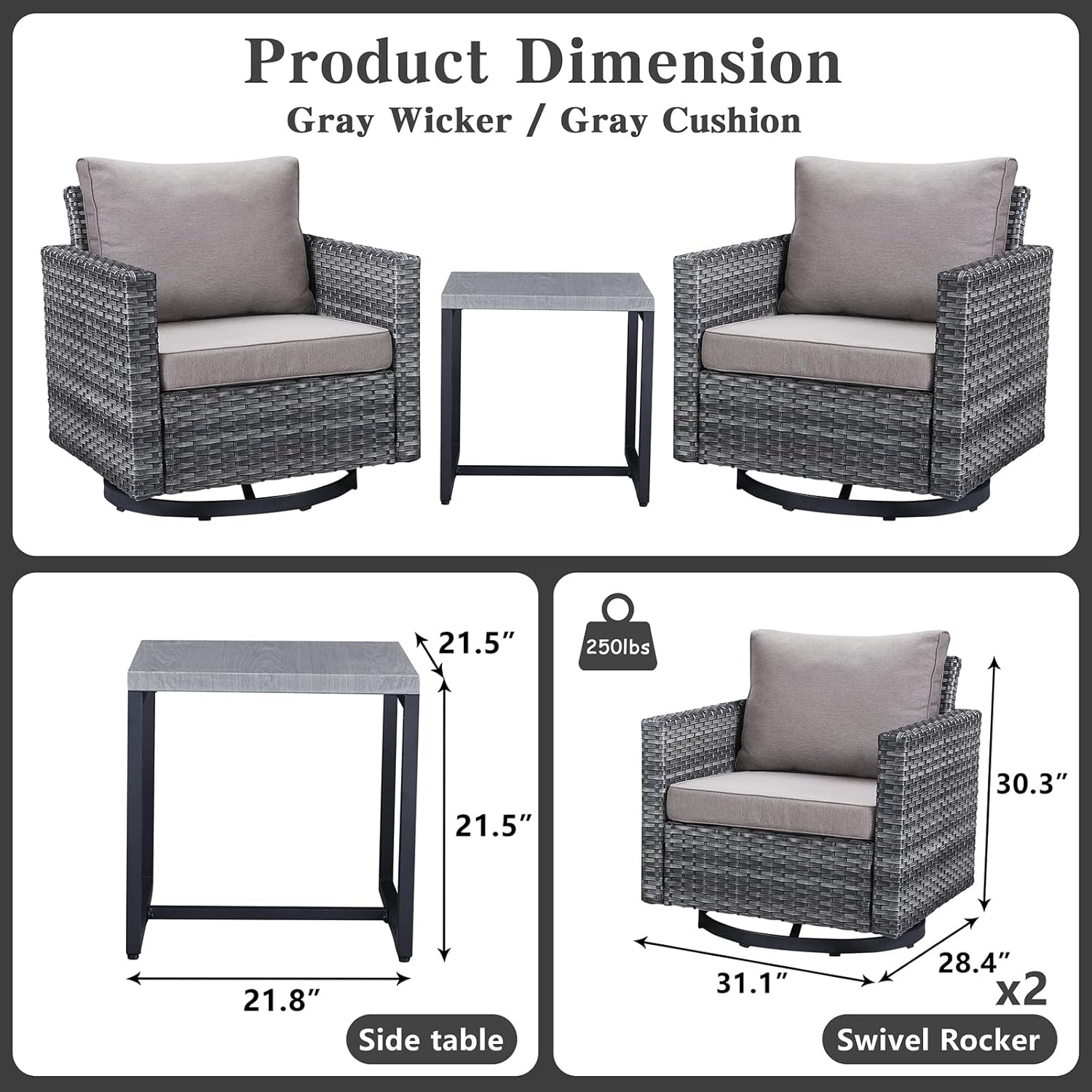 Patio Furniture 5 Piece Outdoor Sofa Set, Oversize Outdoor Dining Chairs with Rattan Ottomans, Conversation Sets Patio Furniture Come with Removable Washable