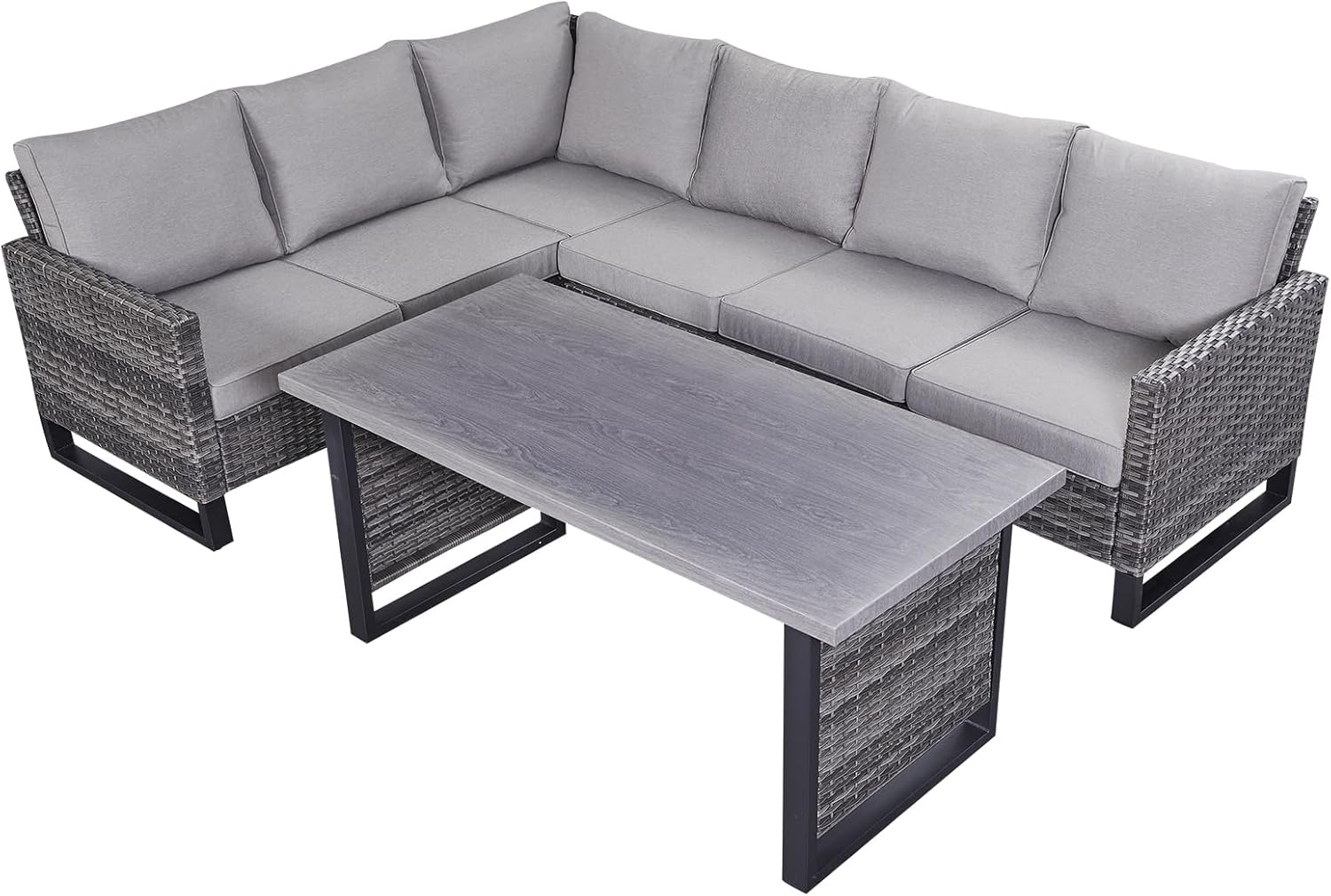 Patio Furniture 5 Piece Outdoor Sofa Set, Oversize Outdoor Dining Chairs with Rattan Ottomans, Conversation Sets Patio Furniture Come with Removable Washable