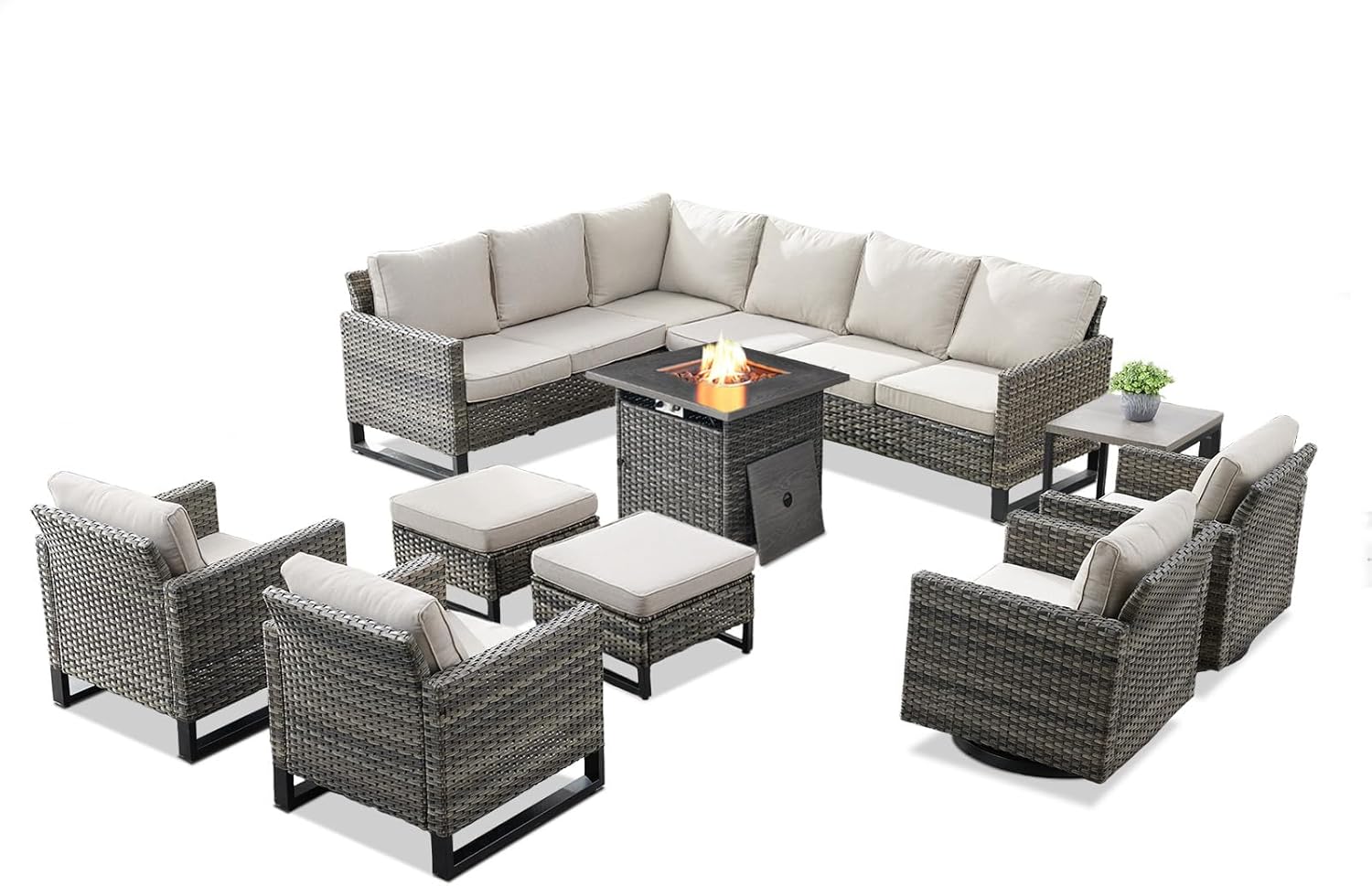 Patio Furniture 5 Piece Outdoor Sofa Set, Oversize Outdoor Dining Chairs with Rattan Ottomans, Conversation Sets Patio Furniture Come with Removable Washable