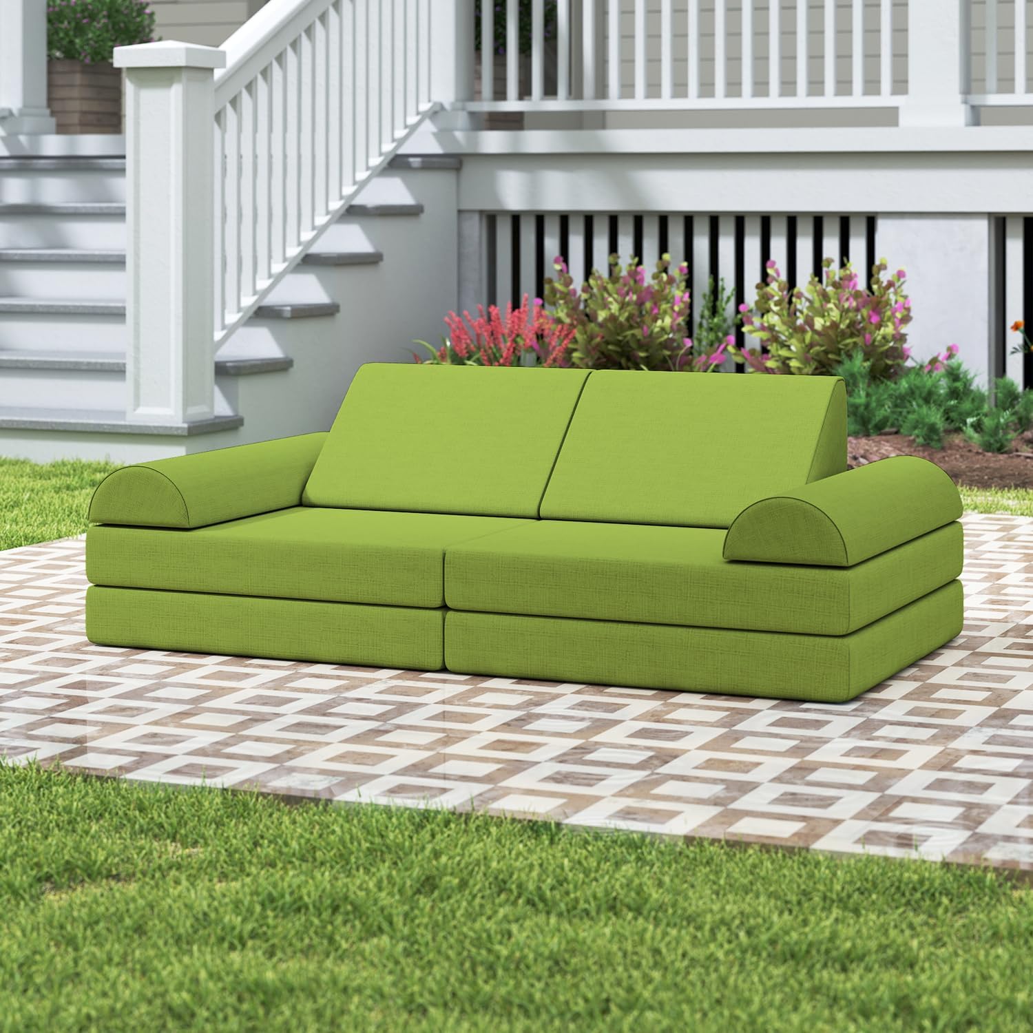Couch, Waterproof Kids Modular Sofa for Outdoor & Indoor, UV Resistant Child Sectional Sofa, Foam Play Couch Playhouse Play Set for Children Adults(Grass Green)