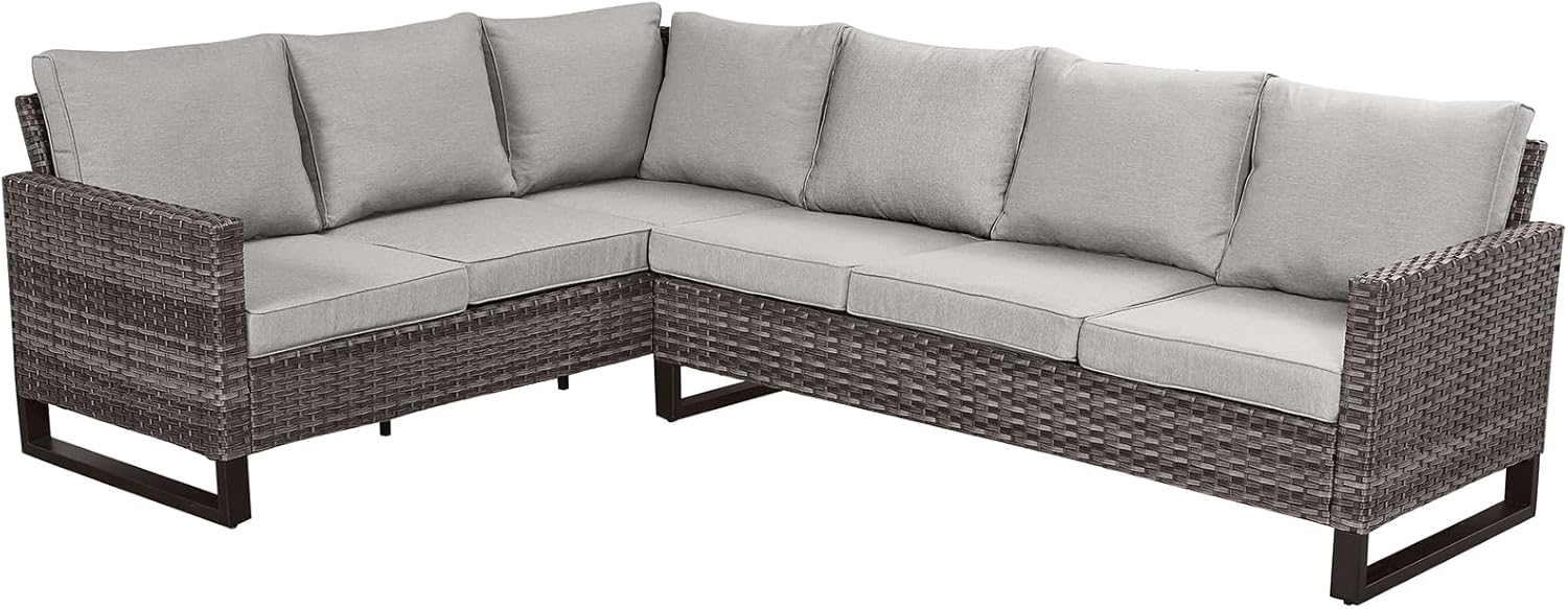 Patio Furniture 5 Piece Outdoor Sofa Set, Oversize Outdoor Dining Chairs with Rattan Ottomans, Conversation Sets Patio Furniture Come with Removable Washable