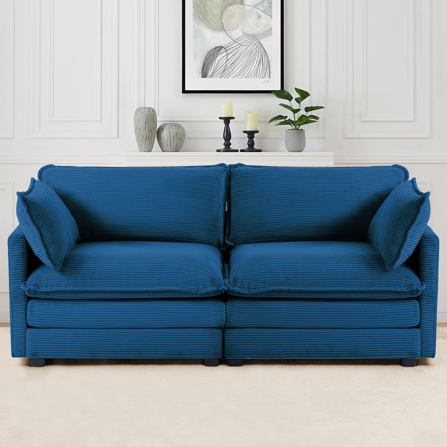 Oversized Modular Sectional Sofa with Movable Ottoman, 112 Inch 4 Seat Modern Corduroy Sofa Set, Convertible L Shaped Couch for Living Room and Office, Beige