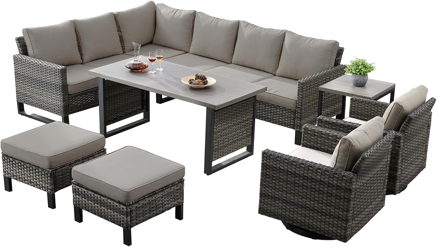 Patio Furniture 5 Piece Outdoor Sofa Set, Oversize Outdoor Dining Chairs with Rattan Ottomans, Conversation Sets Patio Furniture Come with Removable Washable