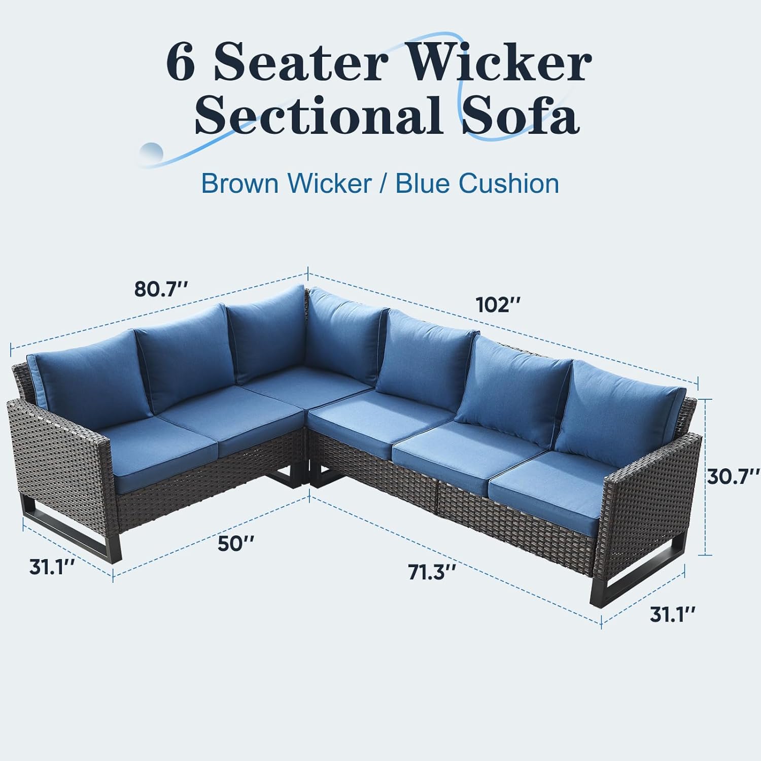 Patio Furniture 5 Piece Outdoor Sofa Set, Oversize Outdoor Dining Chairs with Rattan Ottomans, Conversation Sets Patio Furniture Come with Removable Washable