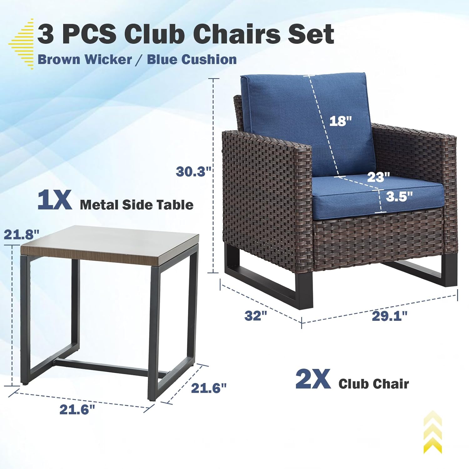Patio Furniture 5 Piece Outdoor Sofa Set, Oversize Outdoor Dining Chairs with Rattan Ottomans, Conversation Sets Patio Furniture Come with Removable Washable