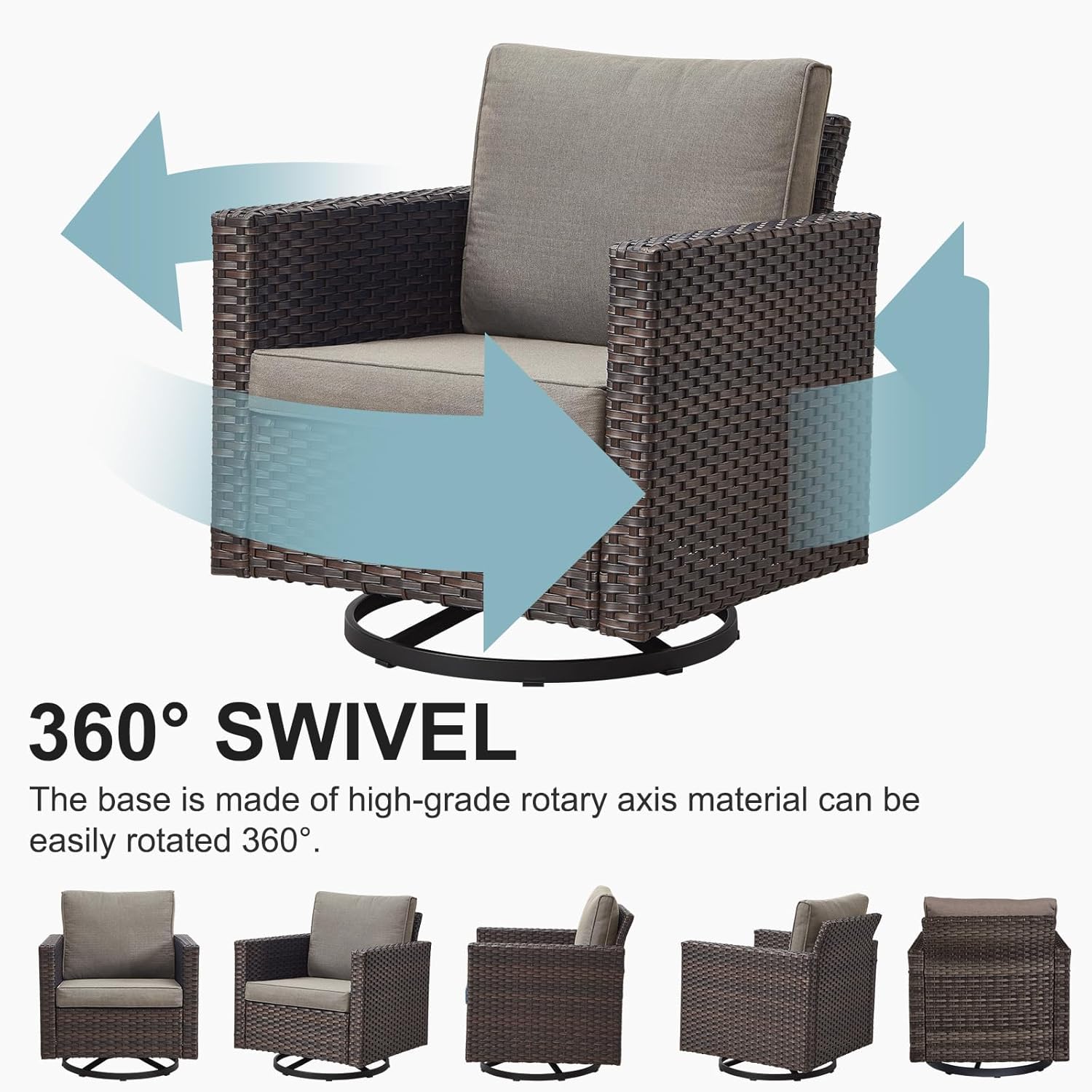 Patio Furniture 5 Piece Outdoor Sofa Set, Oversize Outdoor Dining Chairs with Rattan Ottomans, Conversation Sets Patio Furniture Come with Removable Washable