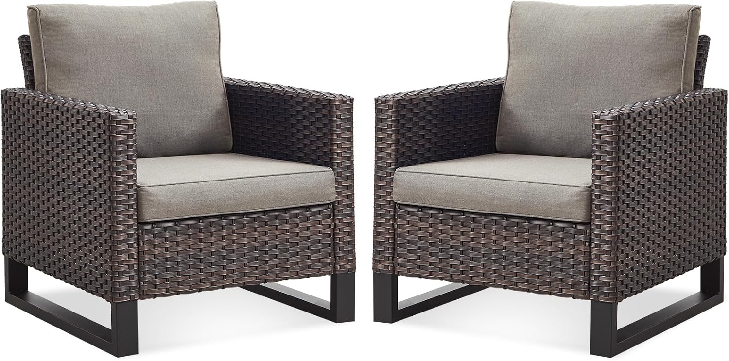 Patio Furniture 5 Piece Outdoor Sofa Set, Oversize Outdoor Dining Chairs with Rattan Ottomans, Conversation Sets Patio Furniture Come with Removable Washable