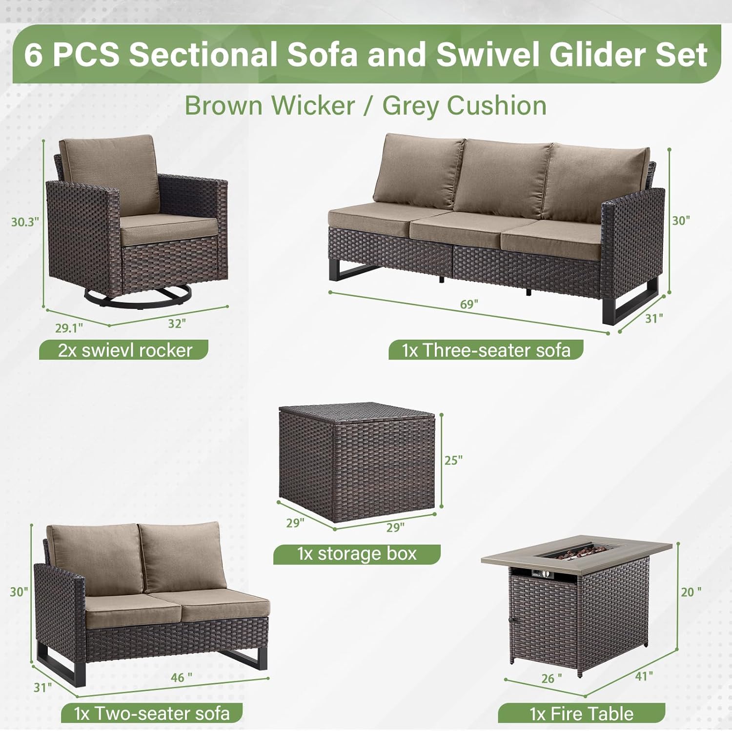 Patio Furniture 5 Piece Outdoor Sofa Set, Oversize Outdoor Dining Chairs with Rattan Ottomans, Conversation Sets Patio Furniture Come with Removable Washable