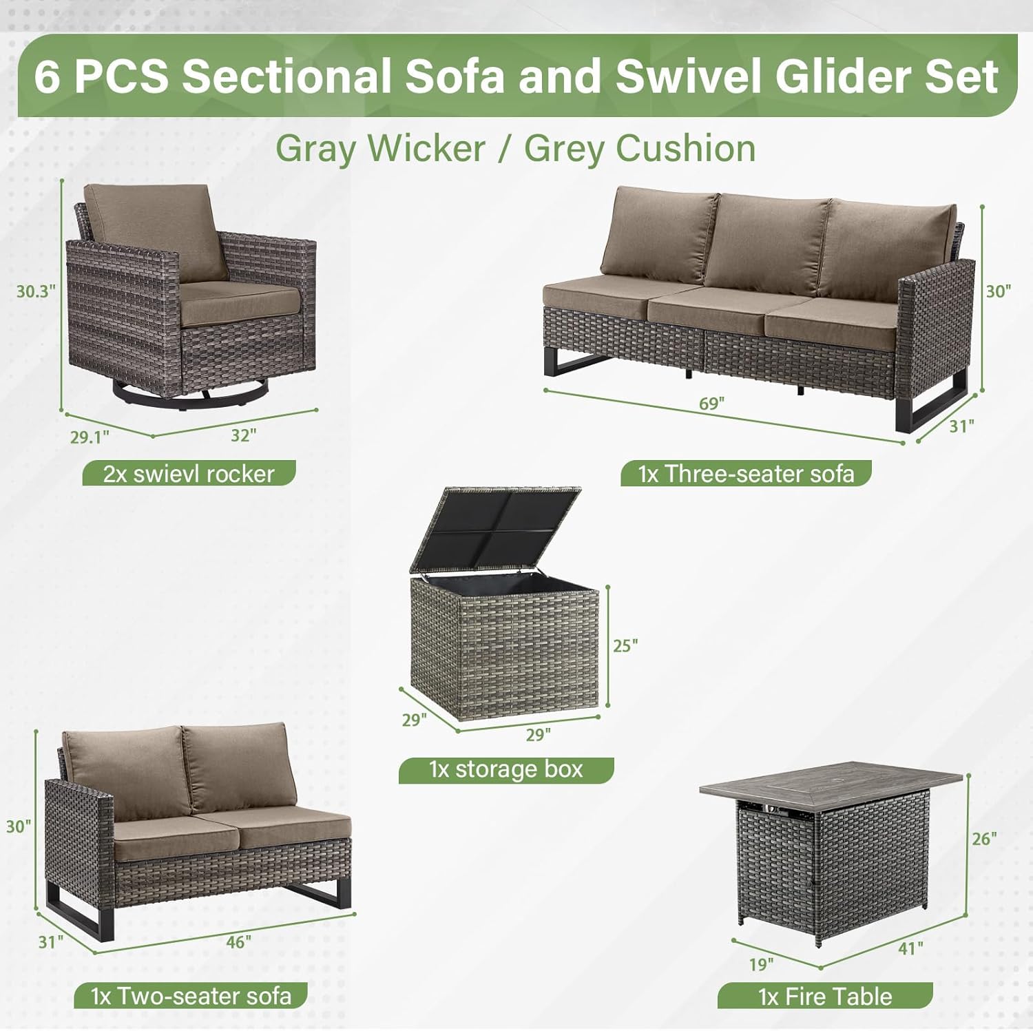 Patio Furniture 5 Piece Outdoor Sofa Set, Oversize Outdoor Dining Chairs with Rattan Ottomans, Conversation Sets Patio Furniture Come with Removable Washable