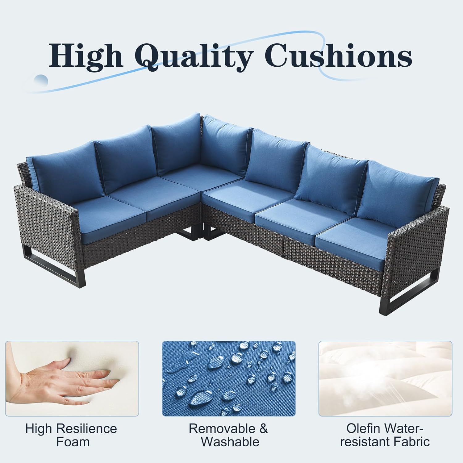 Patio Furniture 5 Piece Outdoor Sofa Set, Oversize Outdoor Dining Chairs with Rattan Ottomans, Conversation Sets Patio Furniture Come with Removable Washable