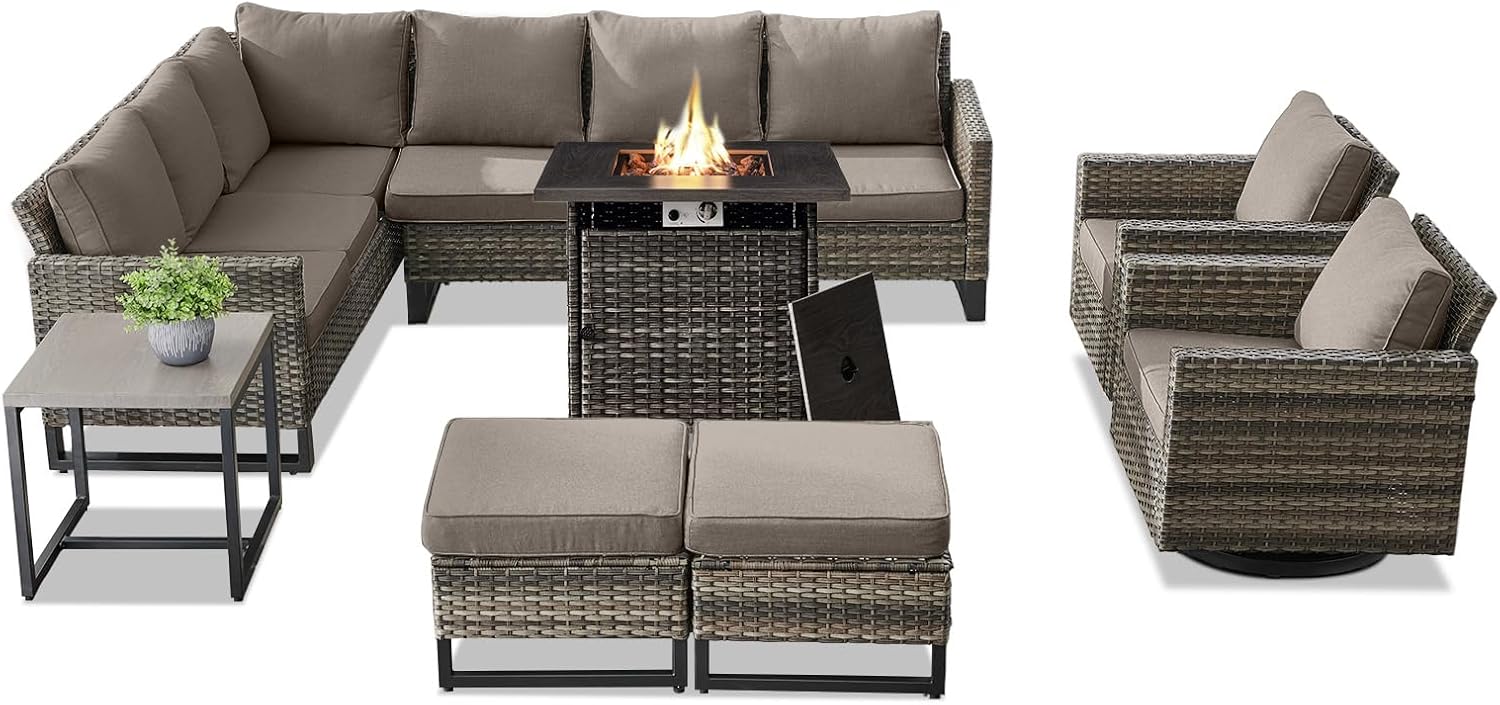 Patio Furniture 5 Piece Outdoor Sofa Set, Oversize Outdoor Dining Chairs with Rattan Ottomans, Conversation Sets Patio Furniture Come with Removable Washable