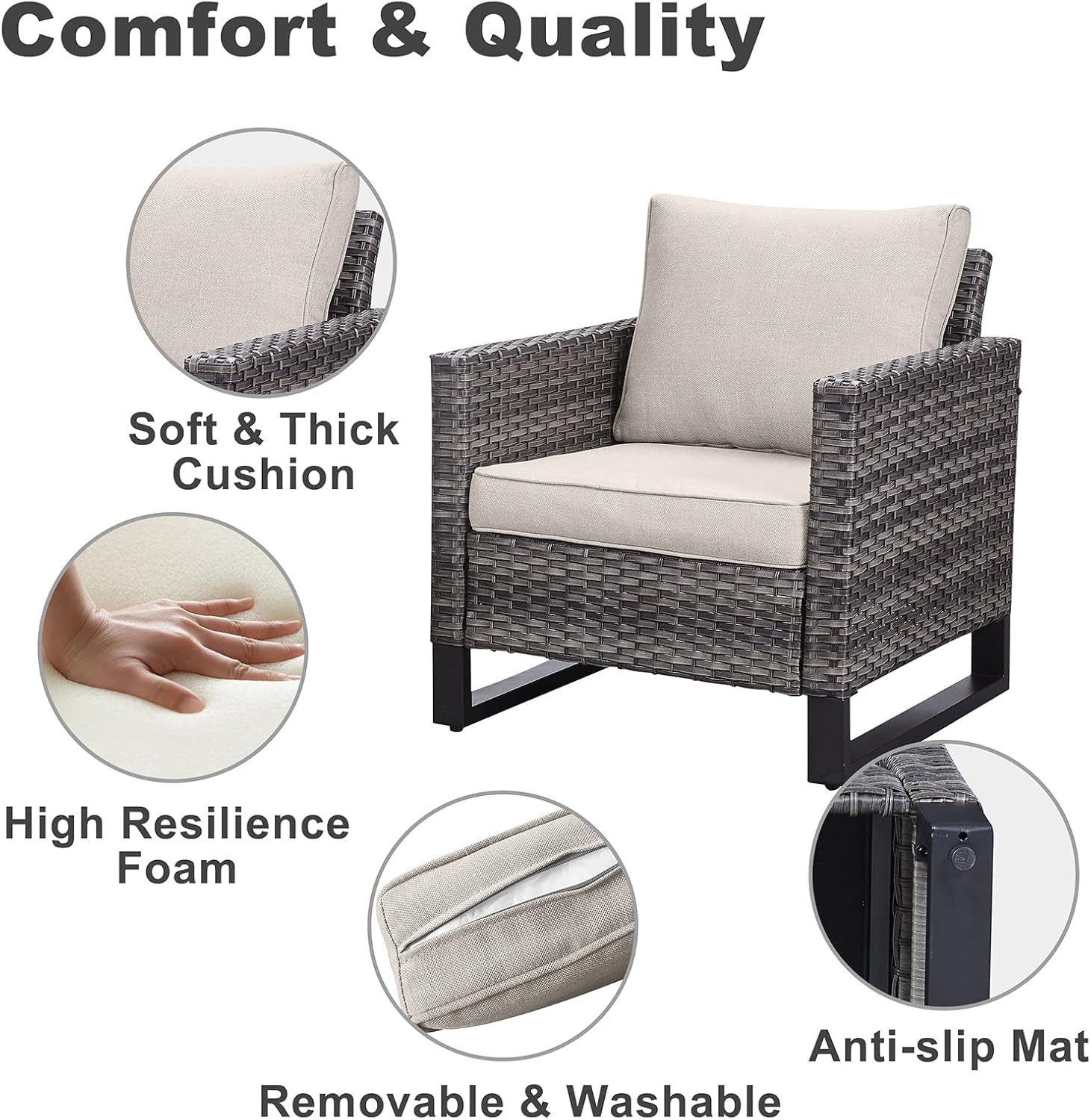 Patio Furniture 5 Piece Outdoor Sofa Set, Oversize Outdoor Dining Chairs with Rattan Ottomans, Conversation Sets Patio Furniture Come with Removable Washable