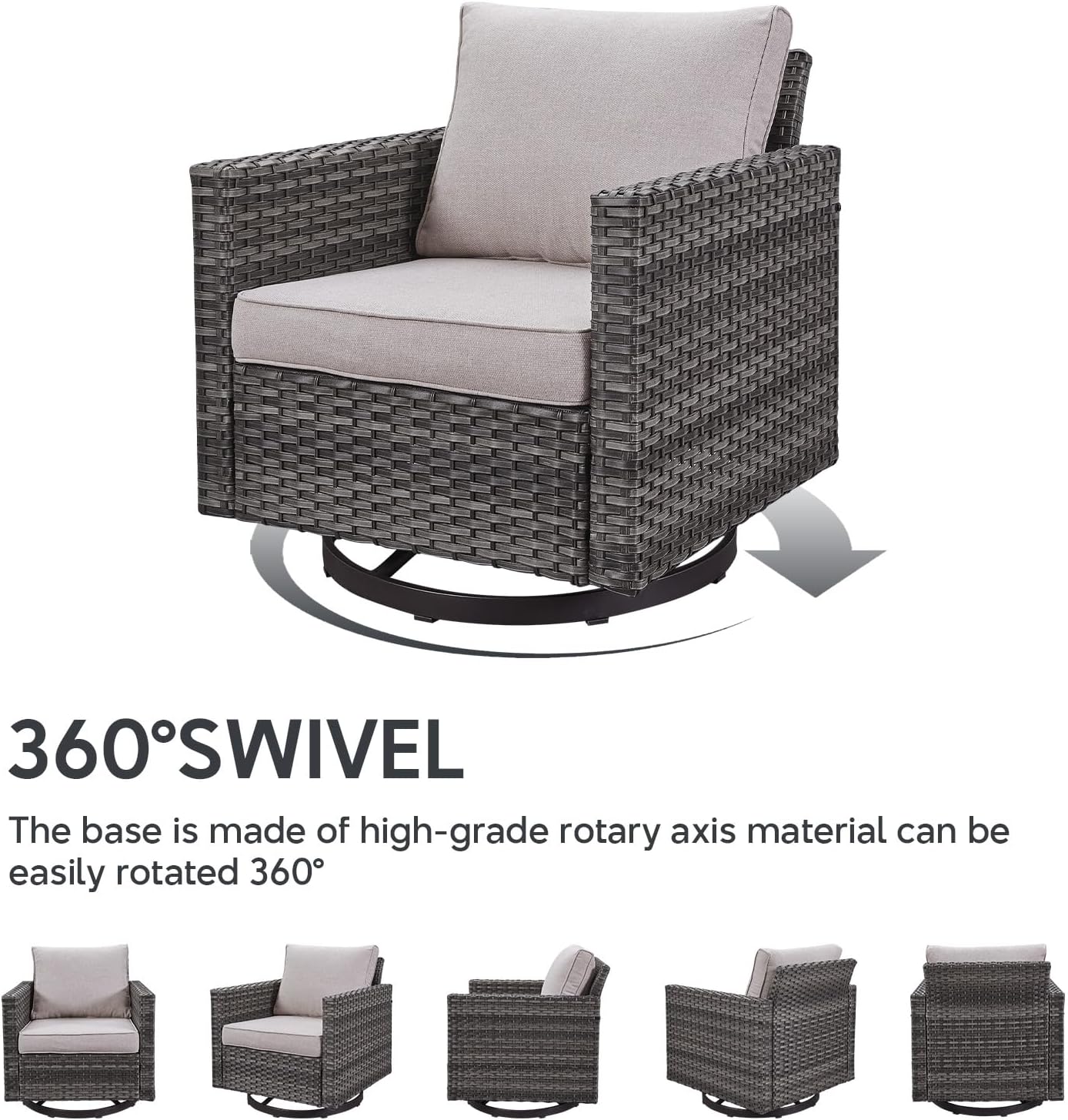 Patio Furniture 5 Piece Outdoor Sofa Set, Oversize Outdoor Dining Chairs with Rattan Ottomans, Conversation Sets Patio Furniture Come with Removable Washable