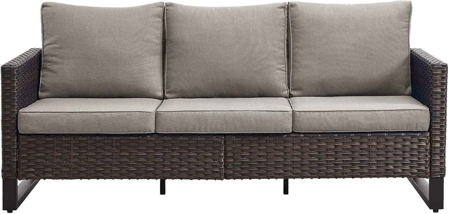 Patio Furniture 5 Piece Outdoor Sofa Set, Oversize Outdoor Dining Chairs with Rattan Ottomans, Conversation Sets Patio Furniture Come with Removable Washable