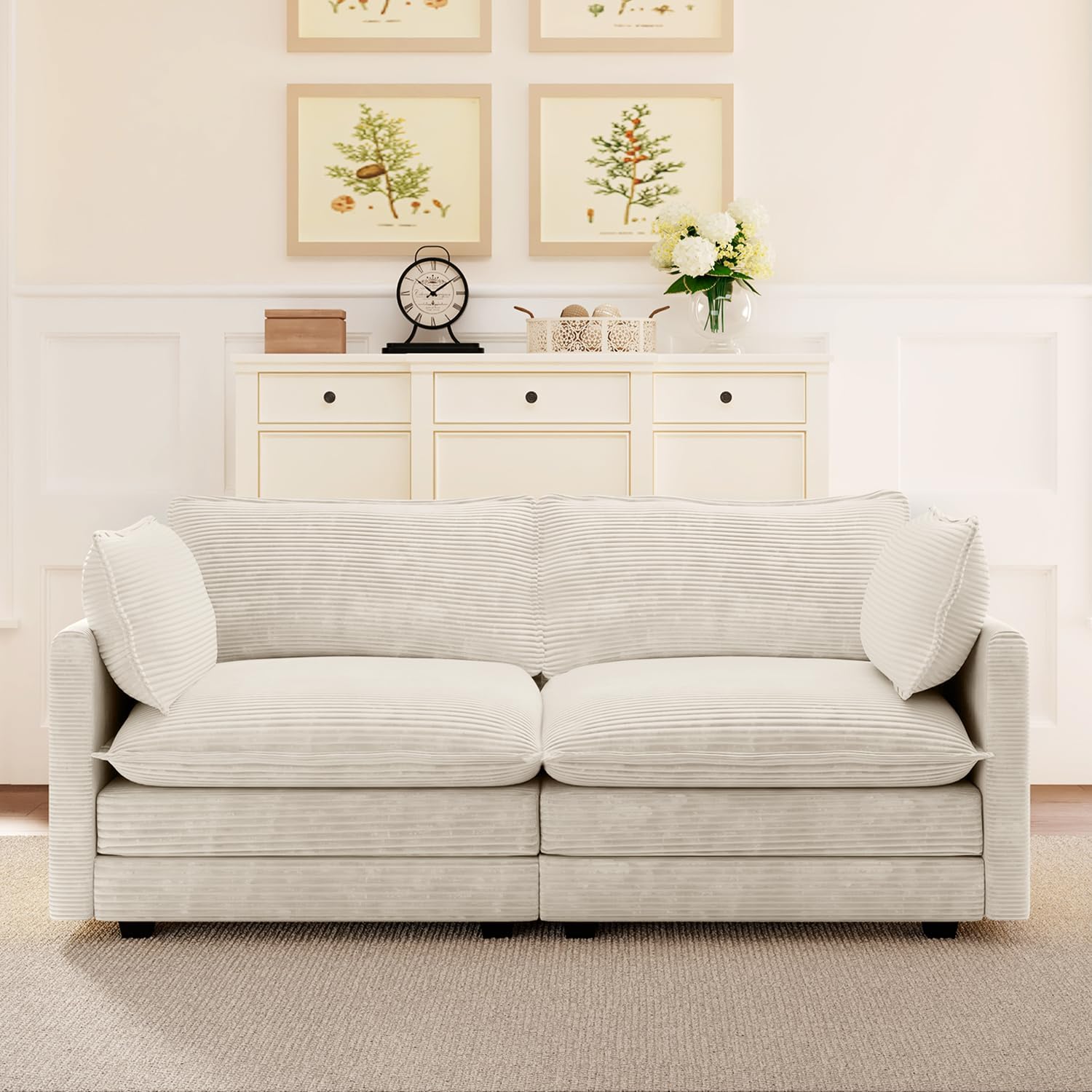Oversized Modular Sectional Sofa with Movable Ottoman, 112 Inch 4 Seat Modern Corduroy Sofa Set, Convertible L Shaped Couch for Living Room and Office, Beige
