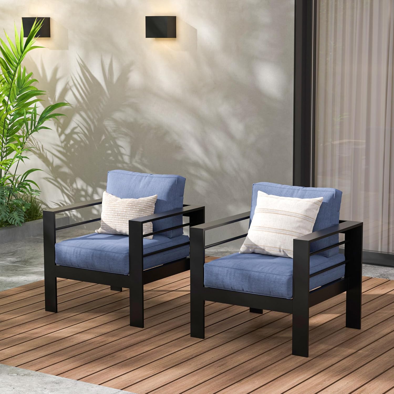 Patio Furniture Aluminum Sofa, All-Weather Outdoor 3 Seats Couch, Black Metal Chair with Light Grey Cushions