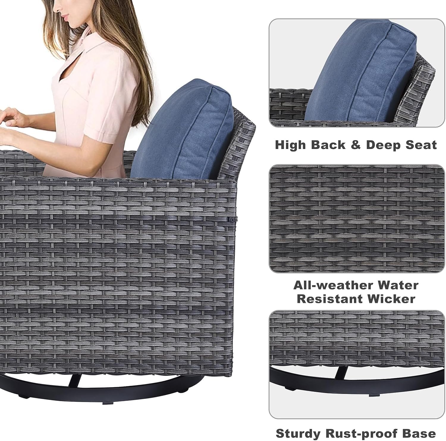 Patio Furniture 5 Piece Outdoor Sofa Set, Oversize Outdoor Dining Chairs with Rattan Ottomans, Conversation Sets Patio Furniture Come with Removable Washable