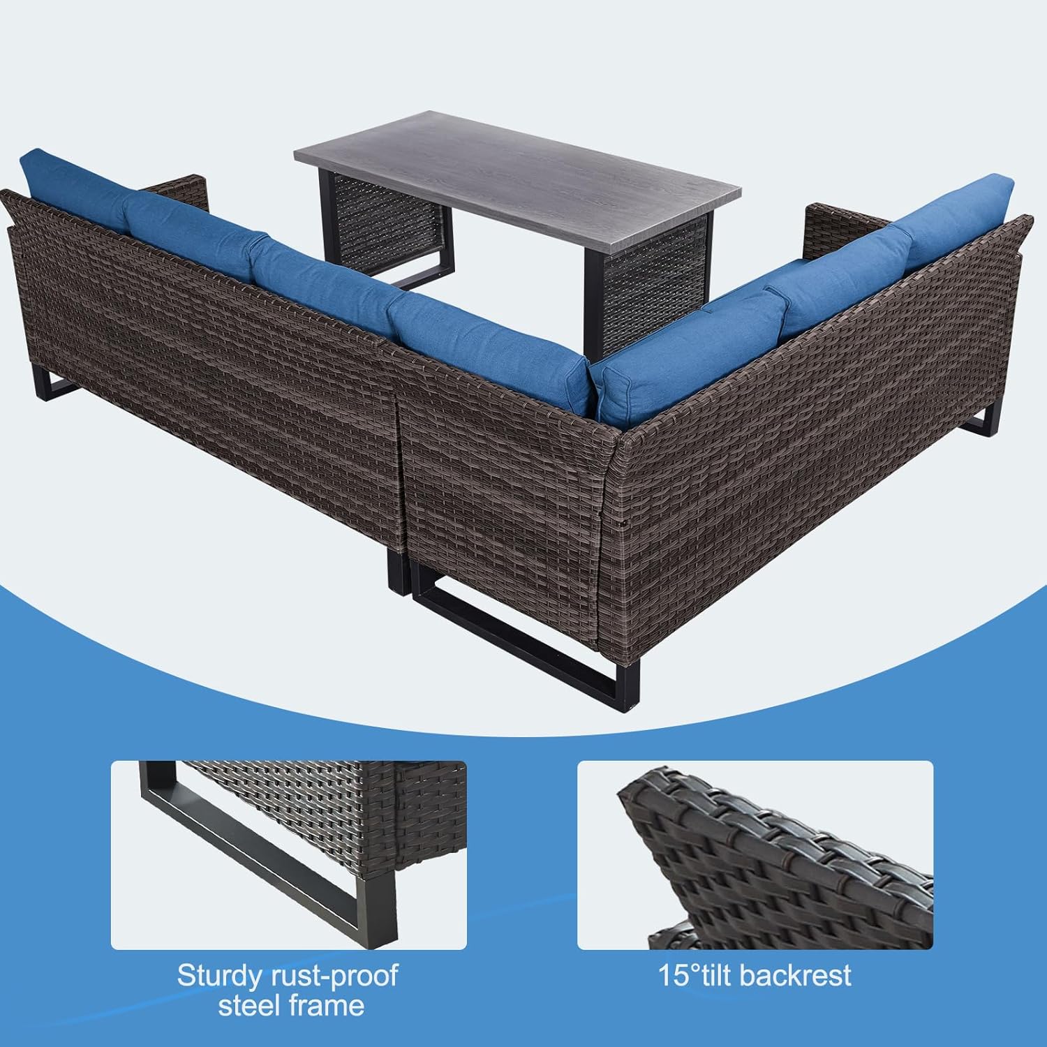 Patio Furniture 5 Piece Outdoor Sofa Set, Oversize Outdoor Dining Chairs with Rattan Ottomans, Conversation Sets Patio Furniture Come with Removable Washable