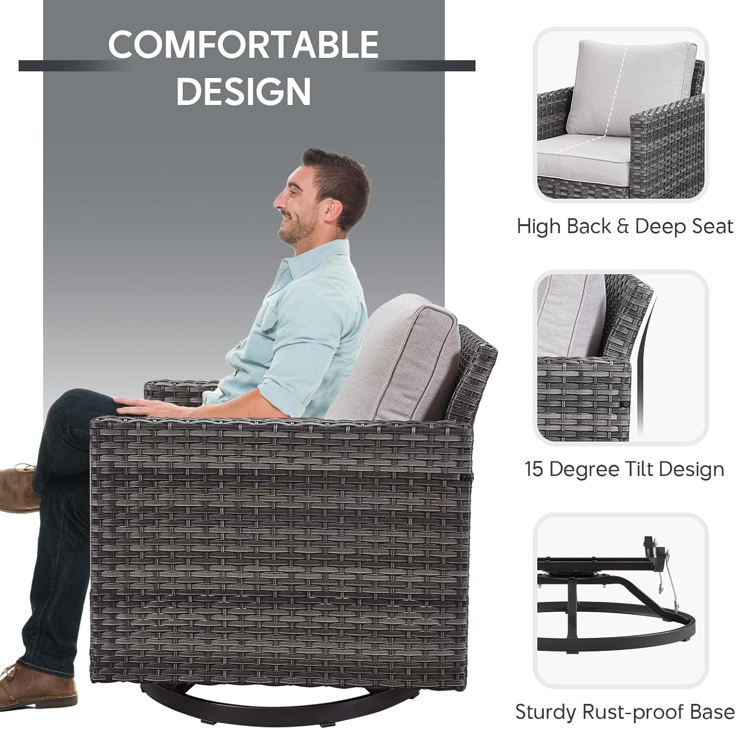 Patio Furniture 5 Piece Outdoor Sofa Set, Oversize Outdoor Dining Chairs with Rattan Ottomans, Conversation Sets Patio Furniture Come with Removable Washable