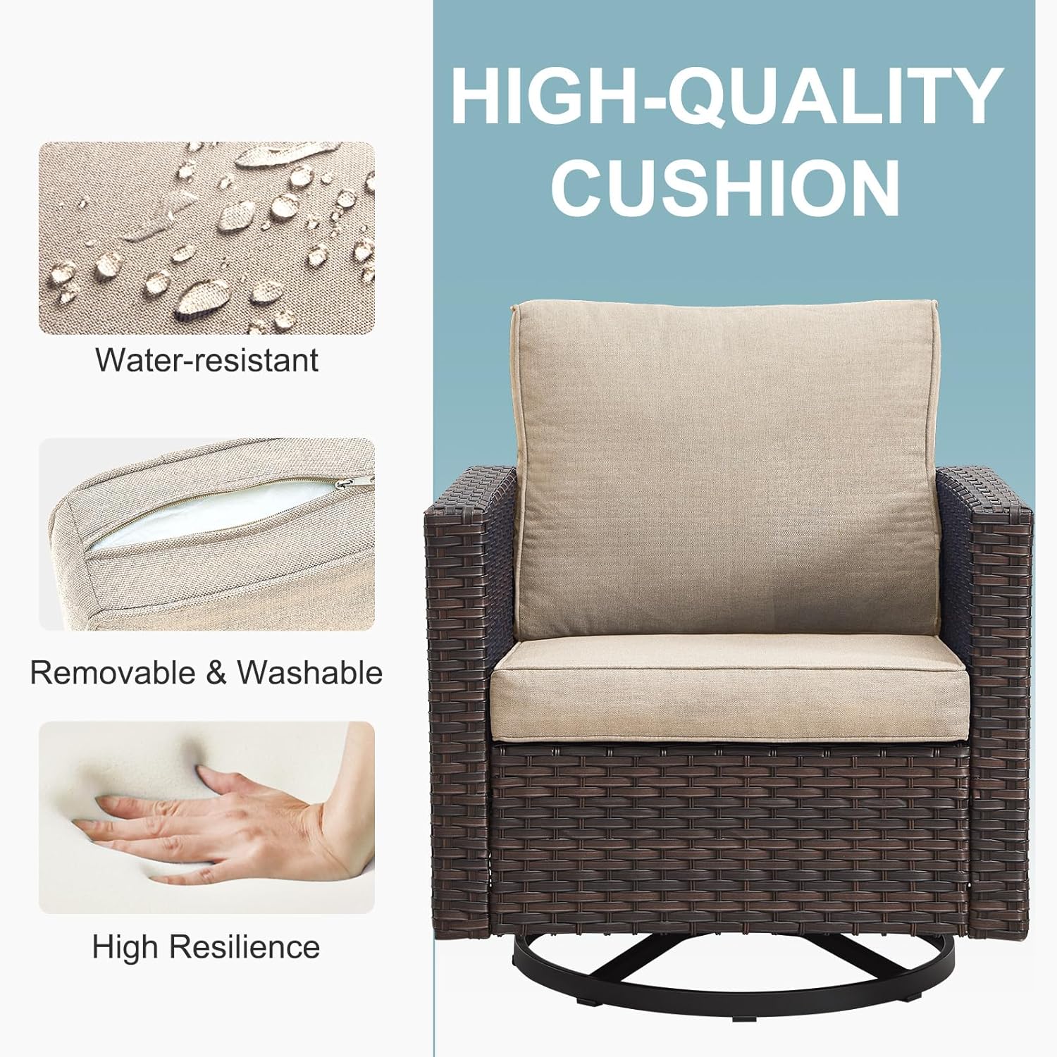 Patio Furniture 5 Piece Outdoor Sofa Set, Oversize Outdoor Dining Chairs with Rattan Ottomans, Conversation Sets Patio Furniture Come with Removable Washable