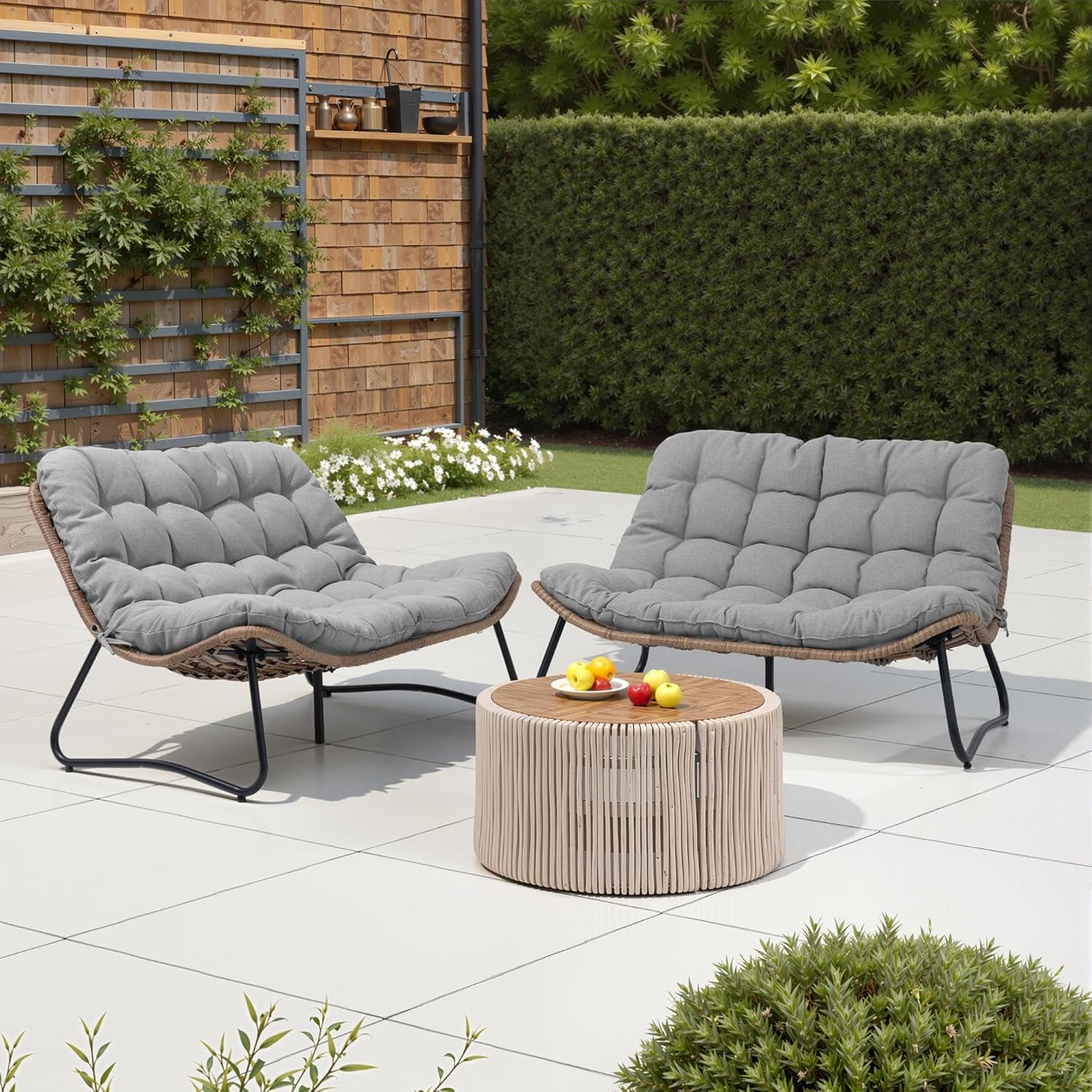 Outdoor Loveseat, 2 Seater Outdoor Couch with Soft Cushion, All-Weather Boho Rattan Patio Furniture for Balcony, Poolside, Backyard, Porch (Beige)