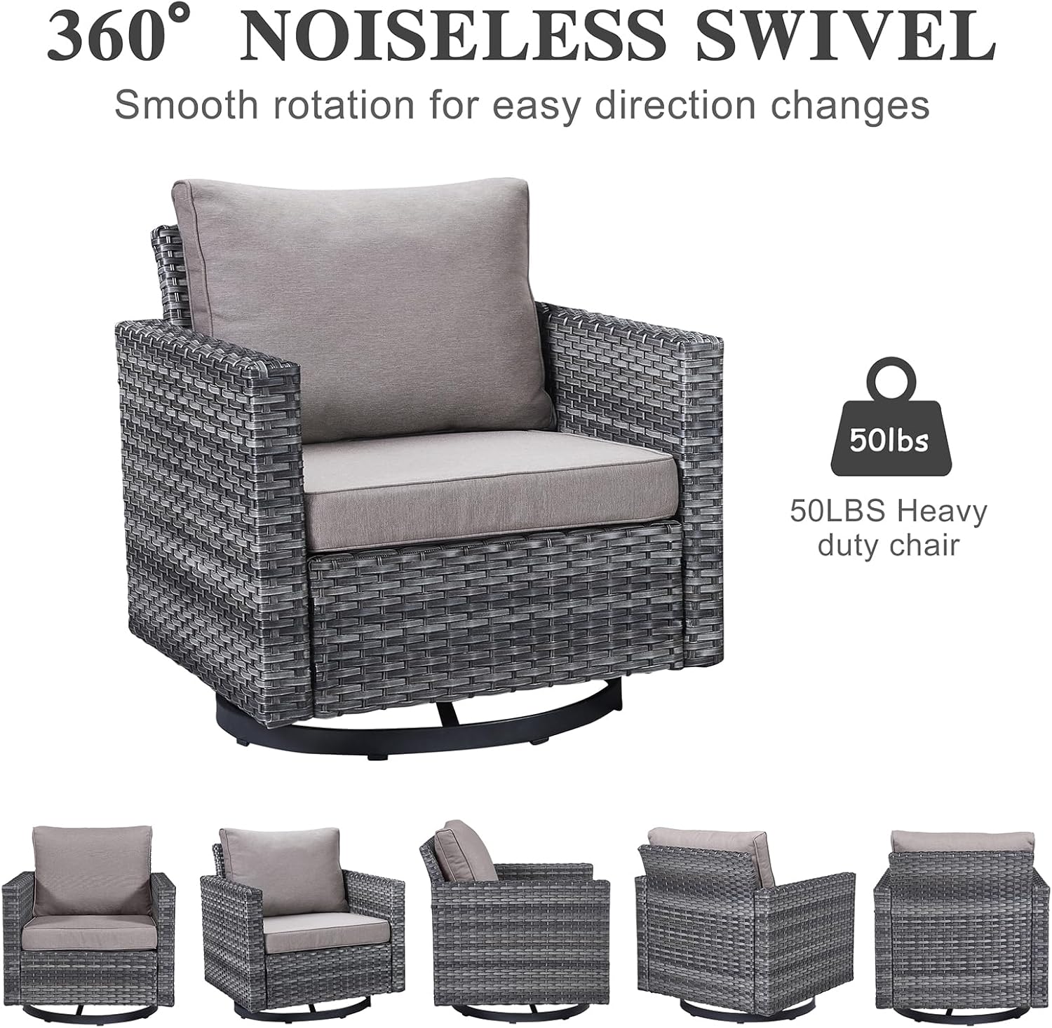 Patio Furniture 5 Piece Outdoor Sofa Set, Oversize Outdoor Dining Chairs with Rattan Ottomans, Conversation Sets Patio Furniture Come with Removable Washable