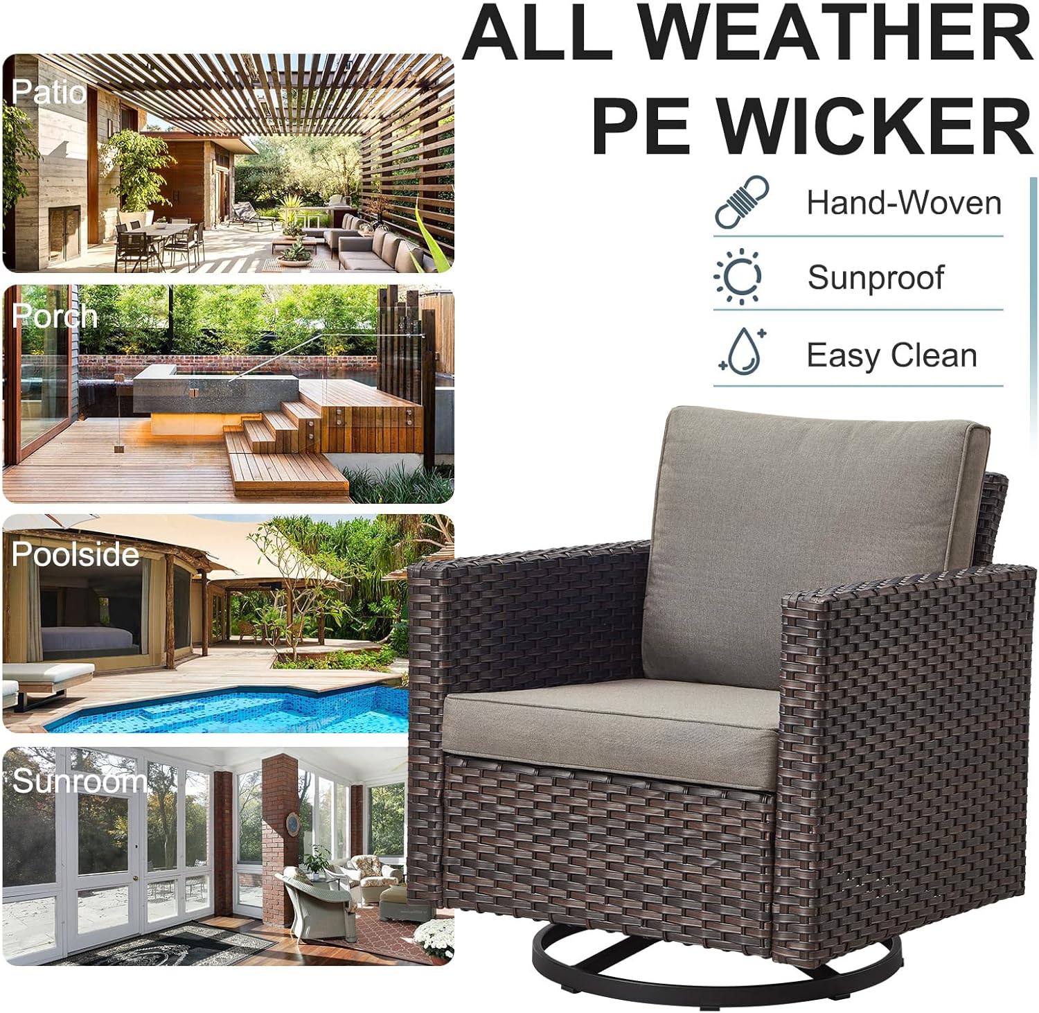 Patio Furniture 5 Piece Outdoor Sofa Set, Oversize Outdoor Dining Chairs with Rattan Ottomans, Conversation Sets Patio Furniture Come with Removable Washable