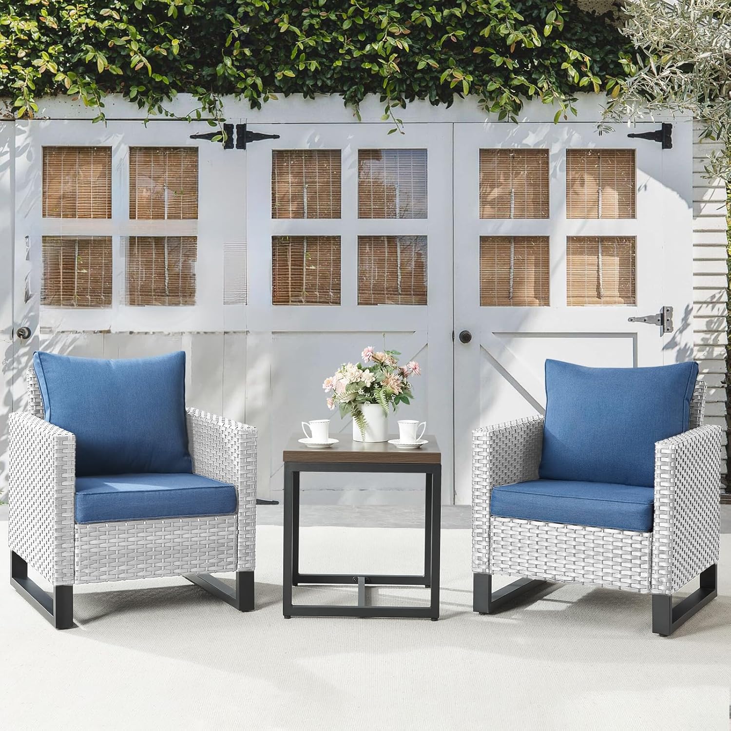 Patio Furniture 5 Piece Outdoor Sofa Set, Oversize Outdoor Dining Chairs with Rattan Ottomans, Conversation Sets Patio Furniture Come with Removable Washable