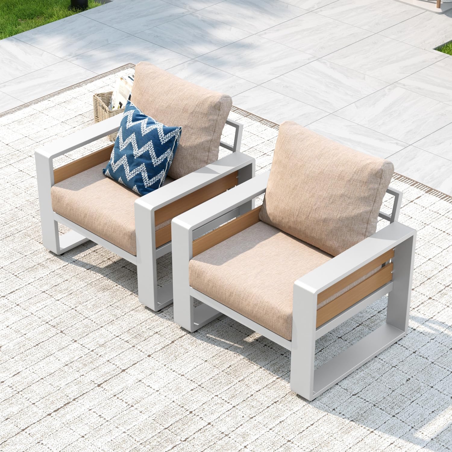Aluminum Patio Furniture Set, 5 Seats Luxury Outdoor Sectional with 6" Olefin Fabric Cushions, Patio Conversation Sets with Coffee Table Outdoor Sofas for Backyard, Deck, Dark Grey