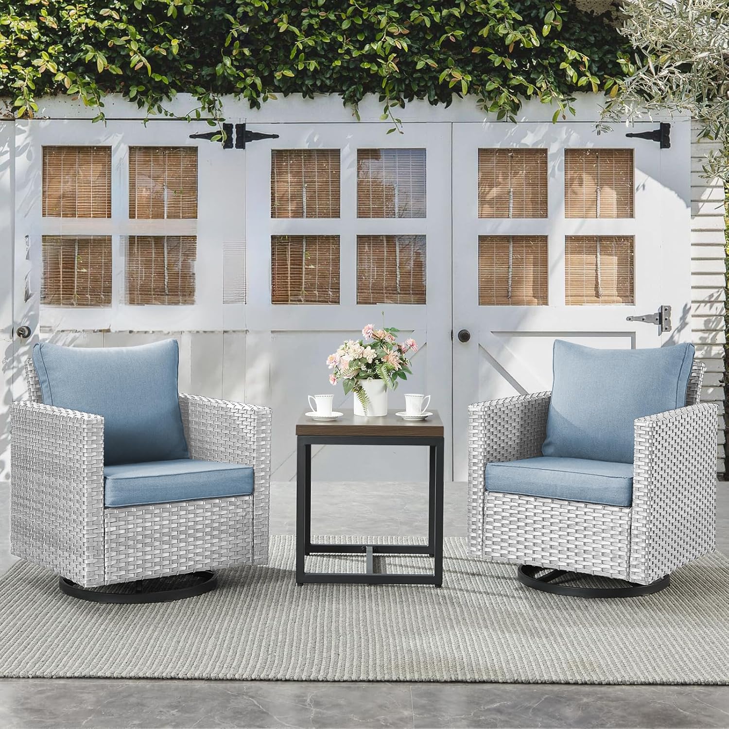 Patio Furniture 5 Piece Outdoor Sofa Set, Oversize Outdoor Dining Chairs with Rattan Ottomans, Conversation Sets Patio Furniture Come with Removable Washable