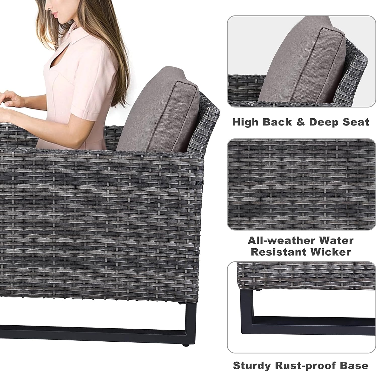 Patio Furniture 5 Piece Outdoor Sofa Set, Oversize Outdoor Dining Chairs with Rattan Ottomans, Conversation Sets Patio Furniture Come with Removable Washable