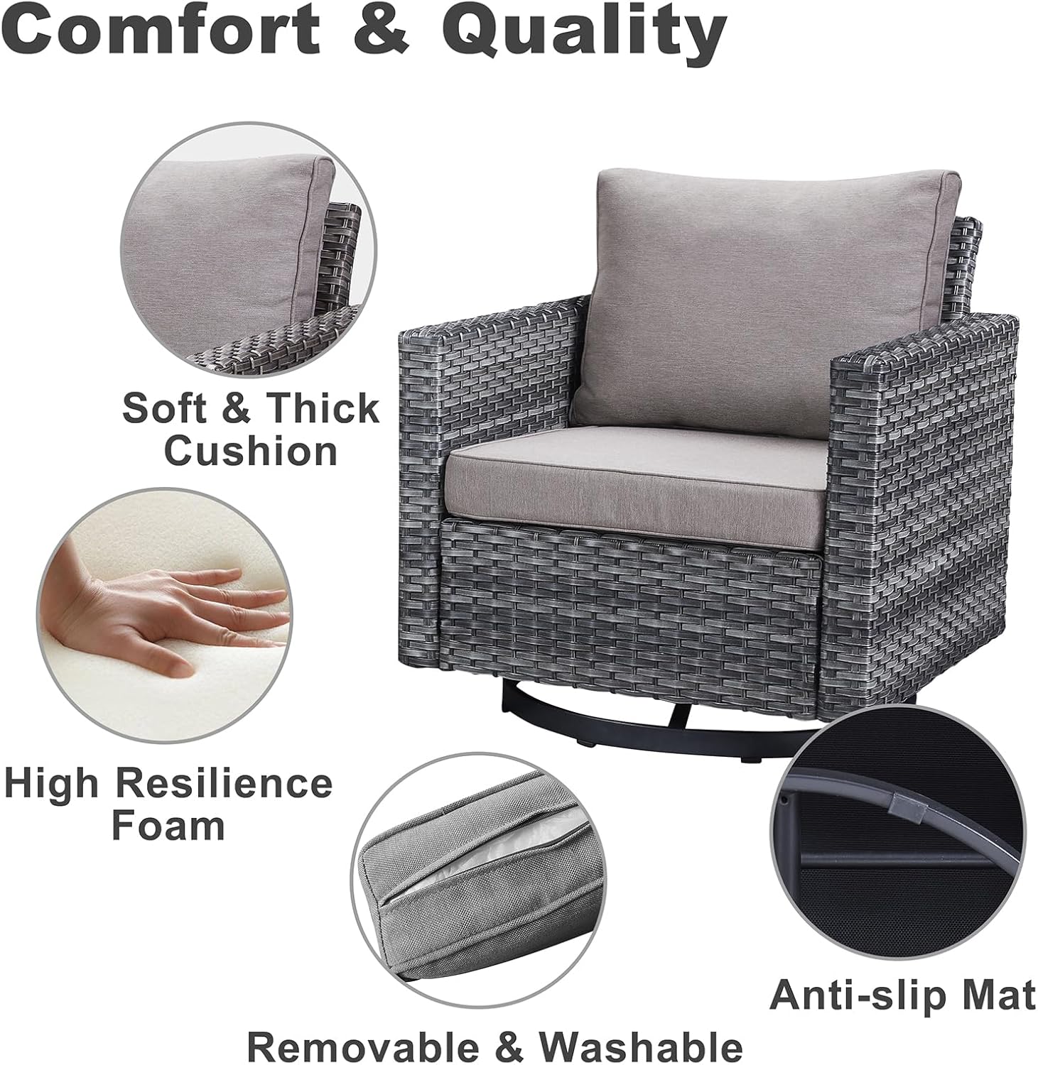 Patio Furniture 5 Piece Outdoor Sofa Set, Oversize Outdoor Dining Chairs with Rattan Ottomans, Conversation Sets Patio Furniture Come with Removable Washable