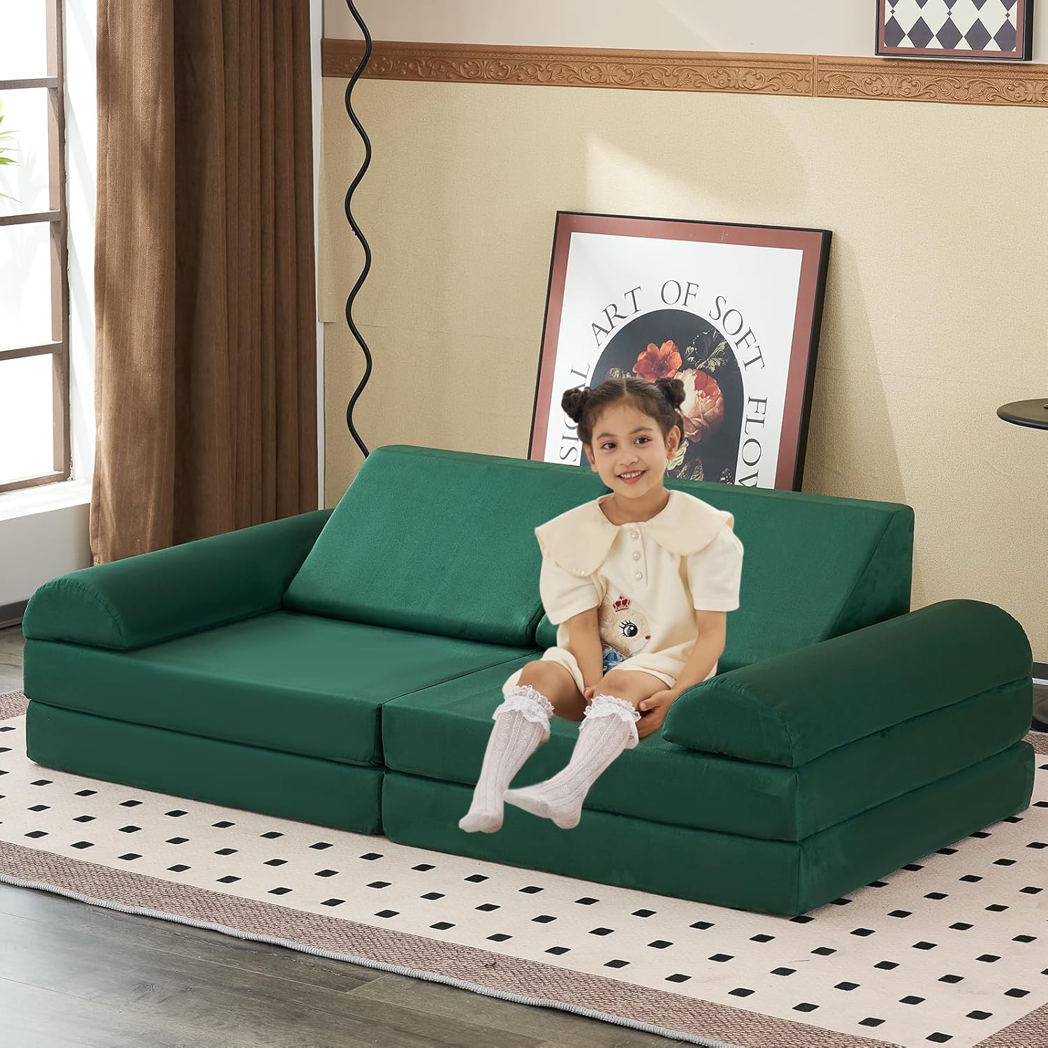Couch, Waterproof Kids Modular Sofa for Outdoor & Indoor, UV Resistant Child Sectional Sofa, Foam Play Couch Playhouse Play Set for Children Adults(Grass Green)